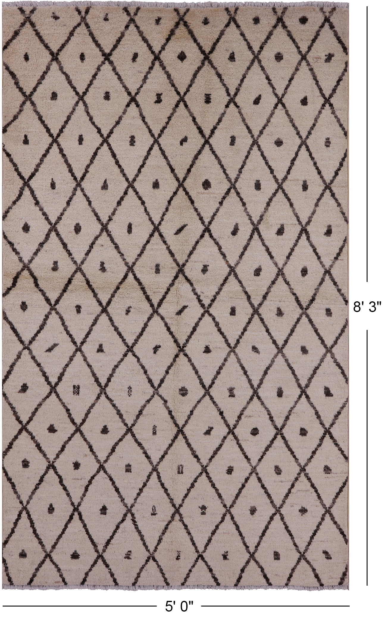 Ivory Tribal Moroccan Hand Knotted Area Rug - 5' 0" X 8' 3" - Golden Nile