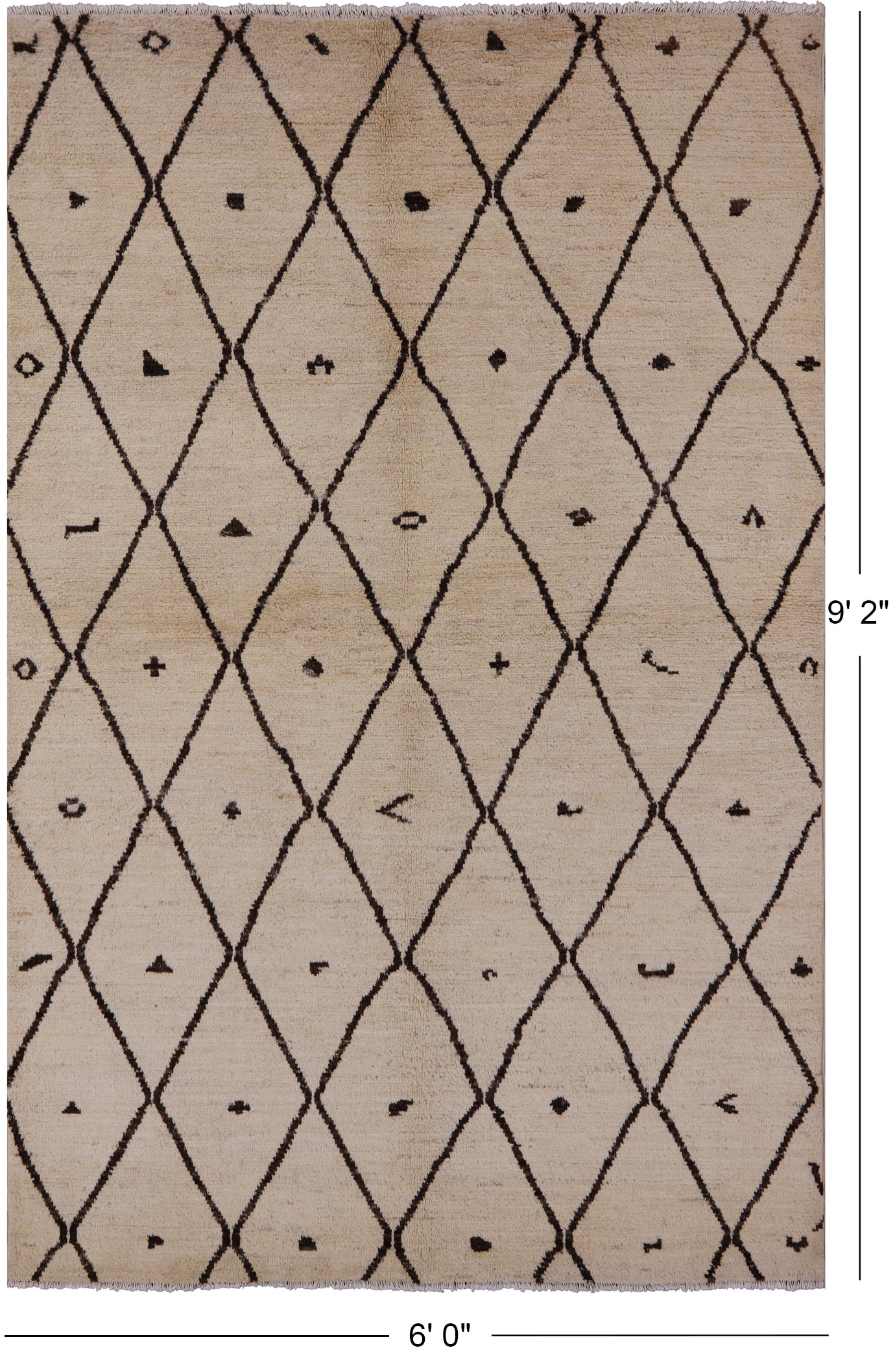 Ivory Tribal Moroccan Hand Knotted Wool Rug - 6' 0" X 9' 2" - Golden Nile