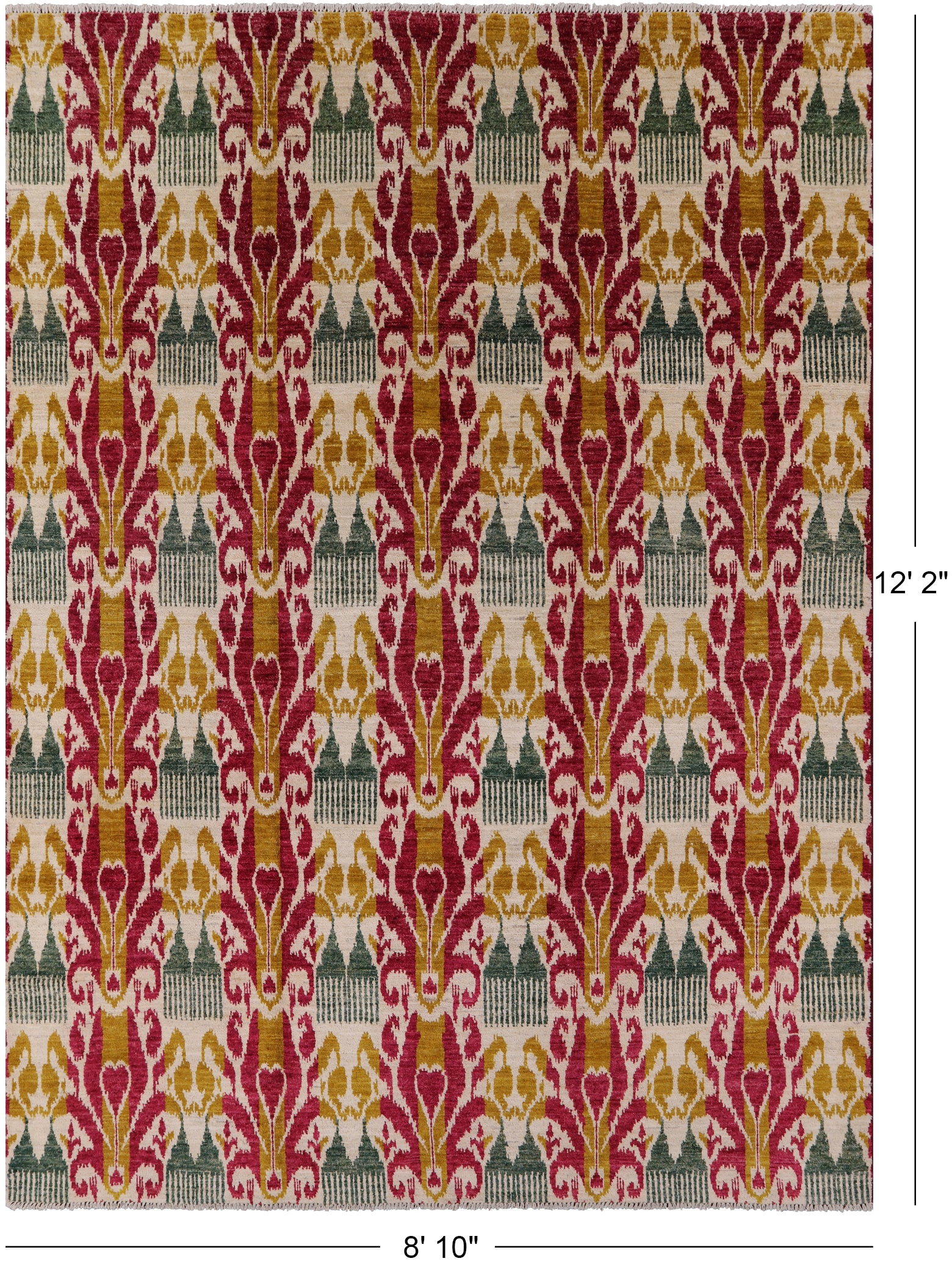 Ikat Handmade Wool Area Rug - 8' 10" X 12' 2" - Golden Nile