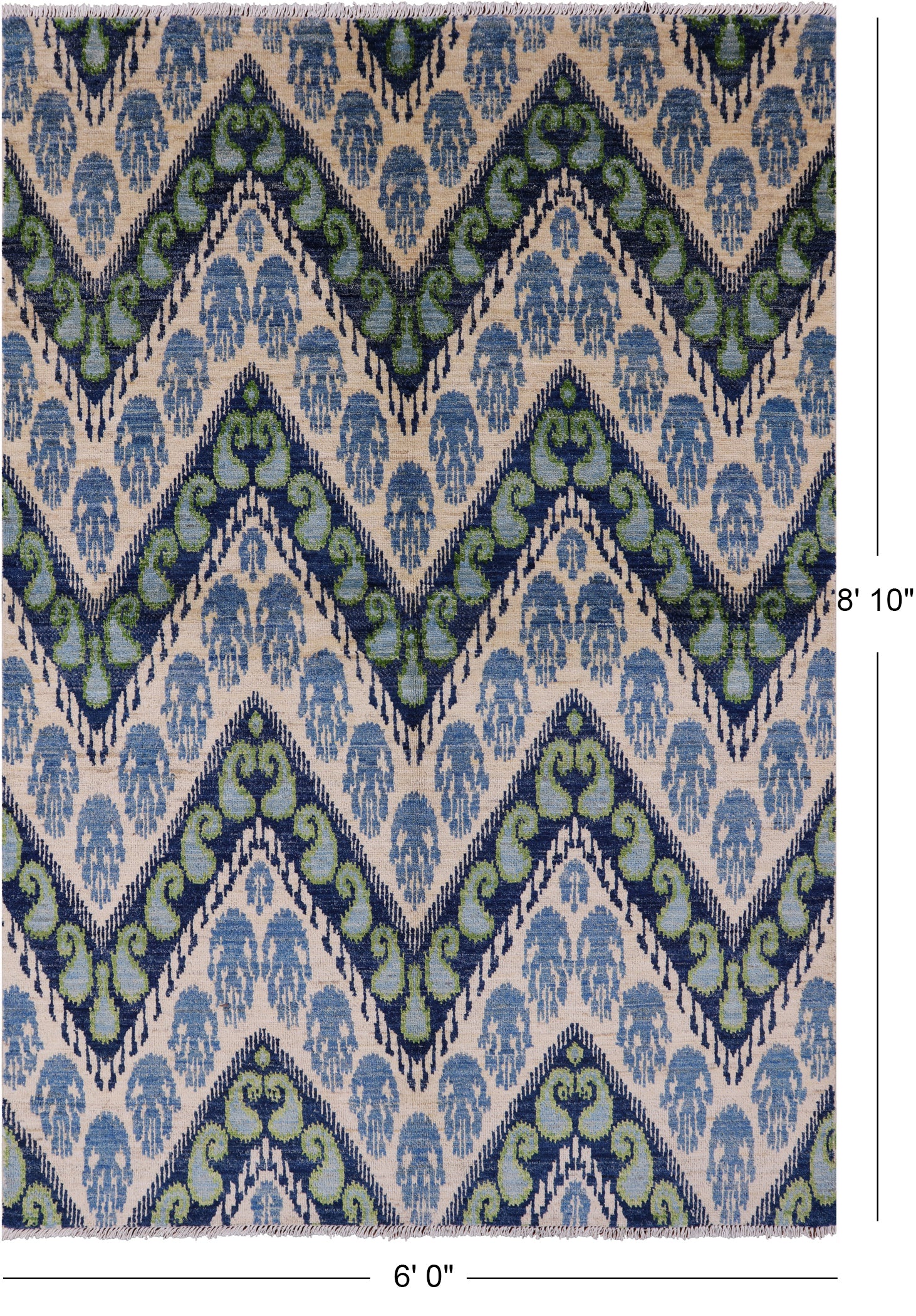 Ikat Hand Knotted Wool Rug - 6' 0" X 8' 10" - Golden Nile