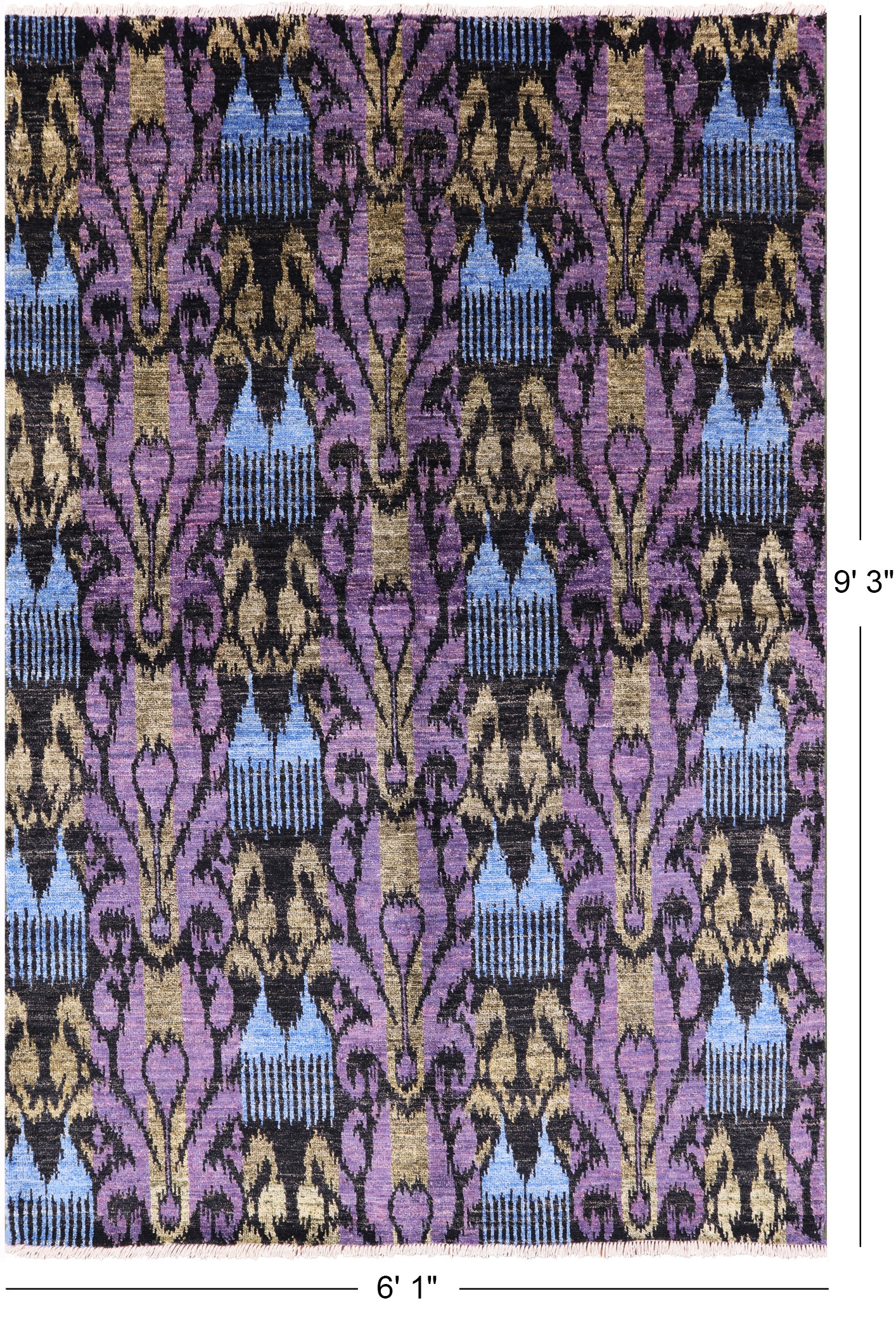 Ikat Hand Knotted Wool Rug - 6' 1" X 9' 3" - Golden Nile