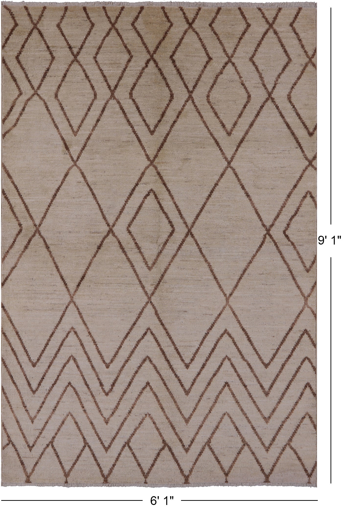 Ivory Moroccan Hand Knotted Area Rug - 6' 1" X 9' 1" - Golden Nile