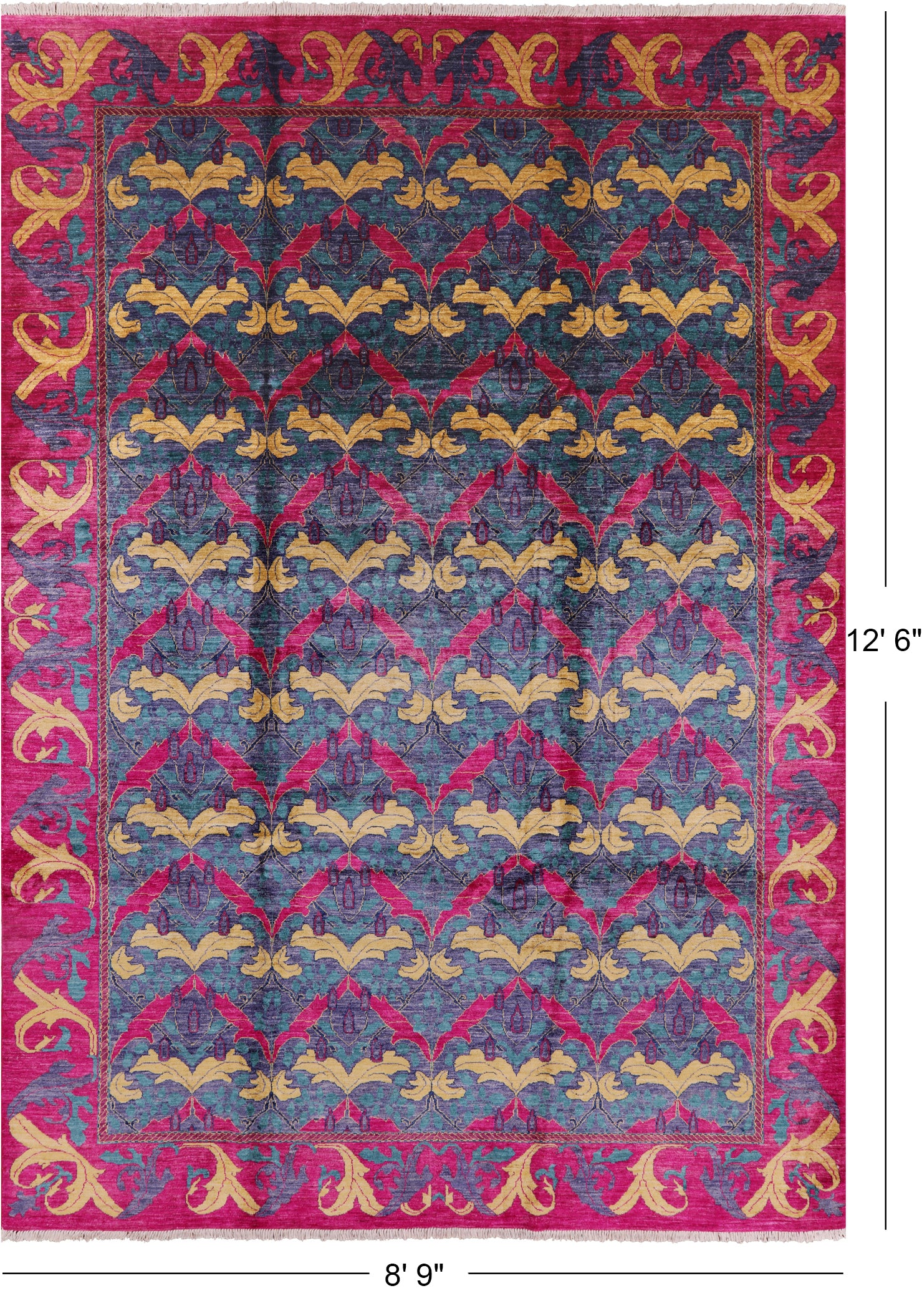 Blue William Morris Handmade Area Rug - 8' 9" X 12' 6" - Golden Nile