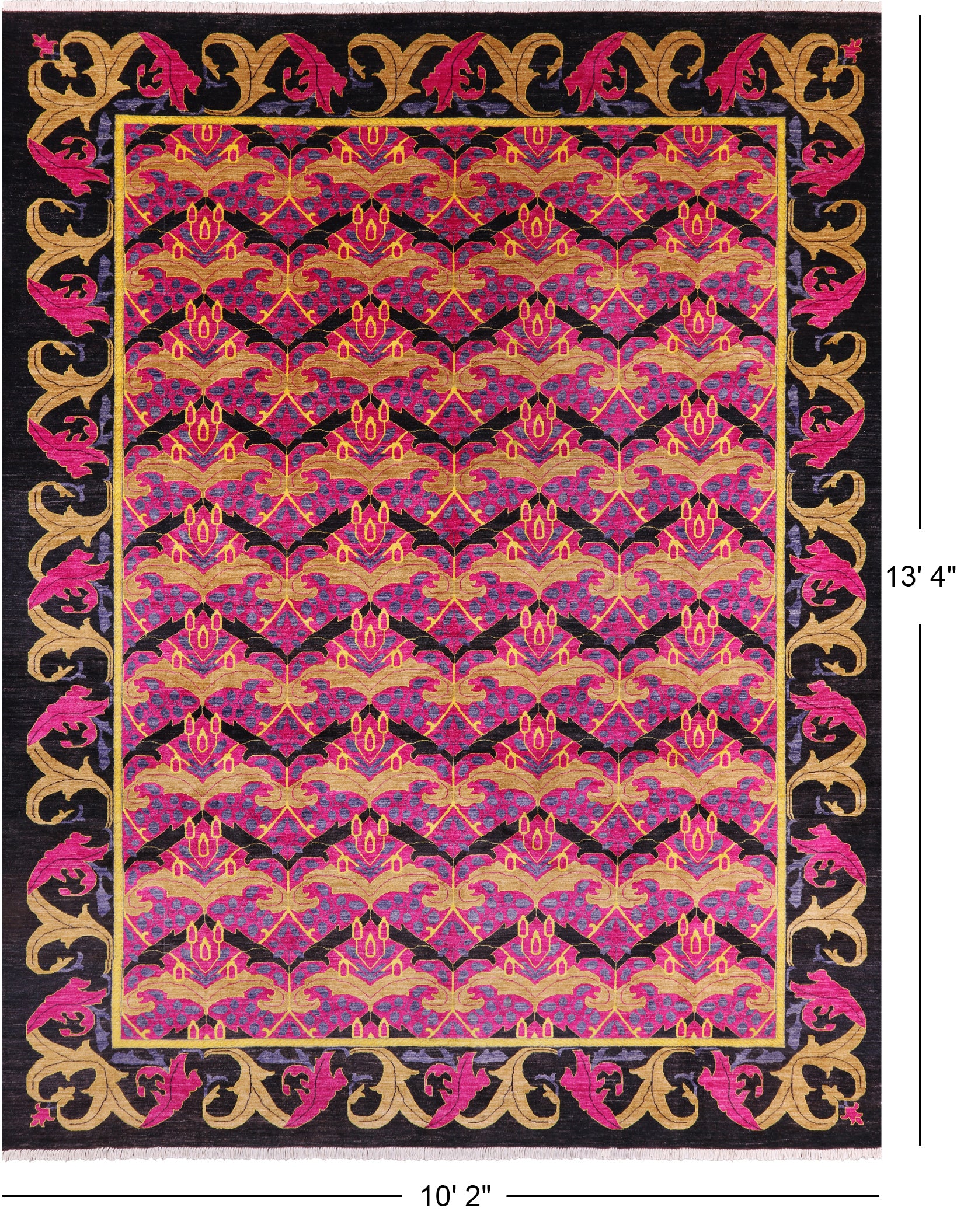 Pink William Morris Hand Knotted Wool Area Rug - 10' 2" X 13' 4" - Golden Nile