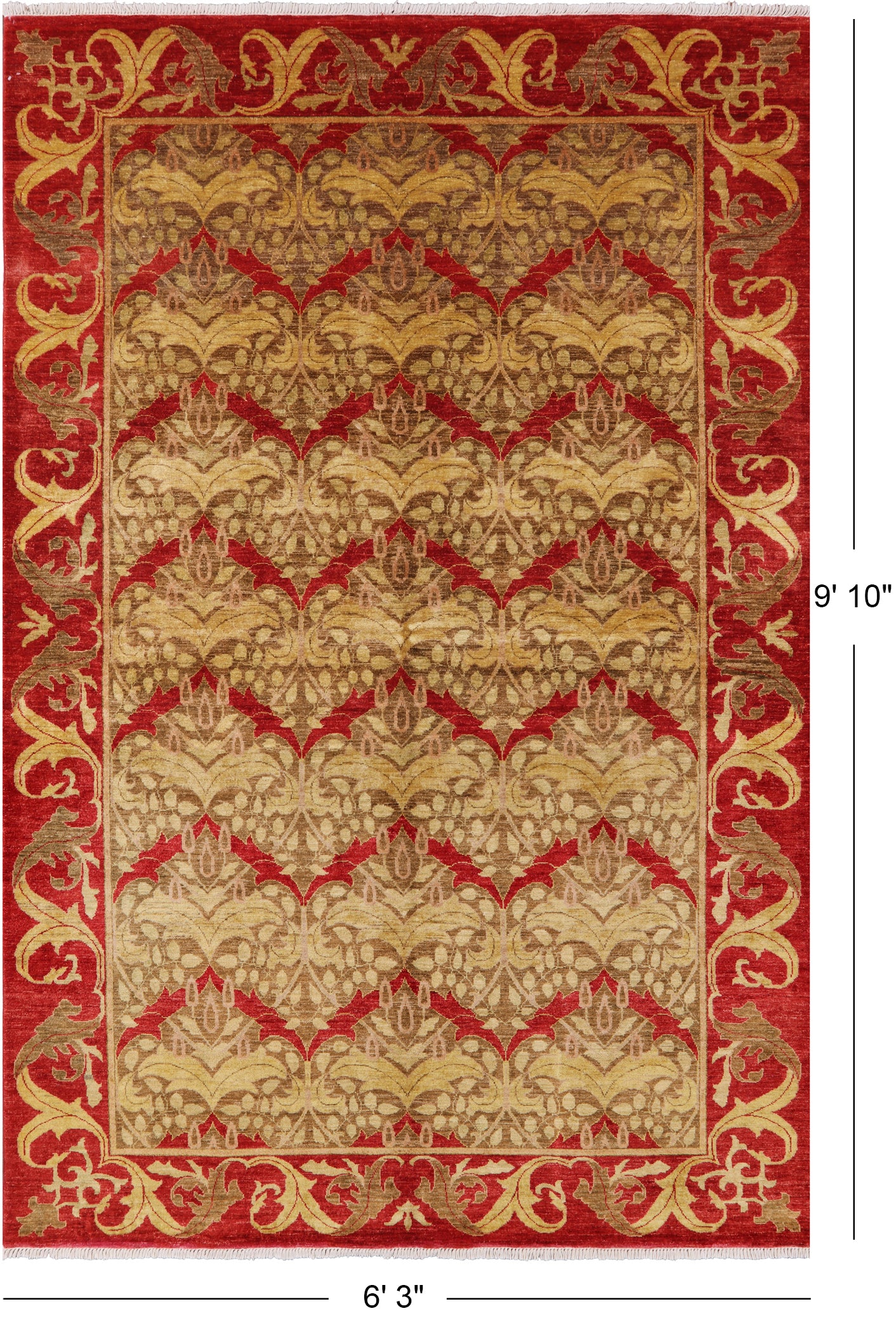 William Morris Hand Knotted Area Rug - 6' 3" X 9' 10" - Golden Nile