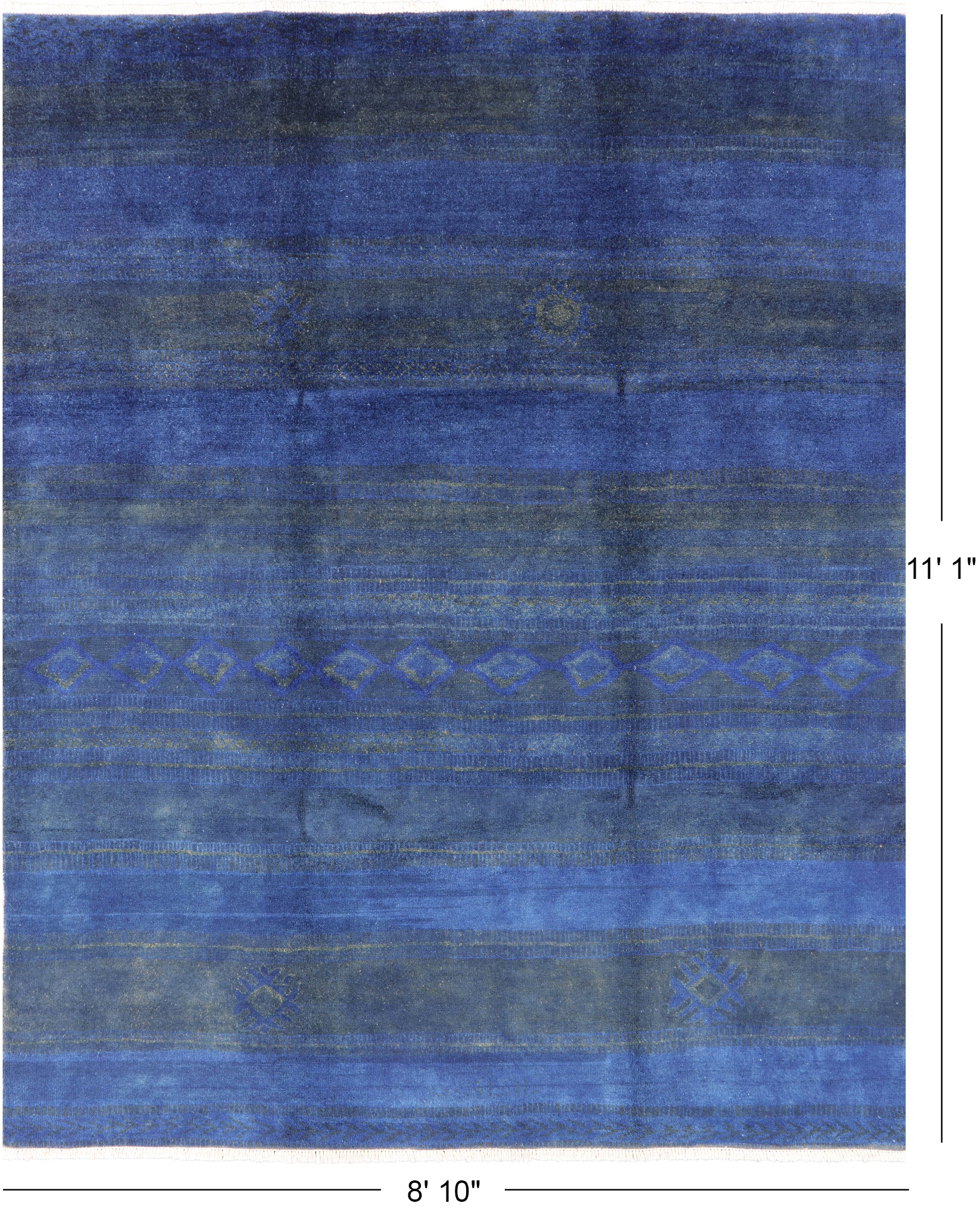 Blue Moroccan Hand Knotted Area Rug - 8' 10" X 11' 1" - Golden Nile