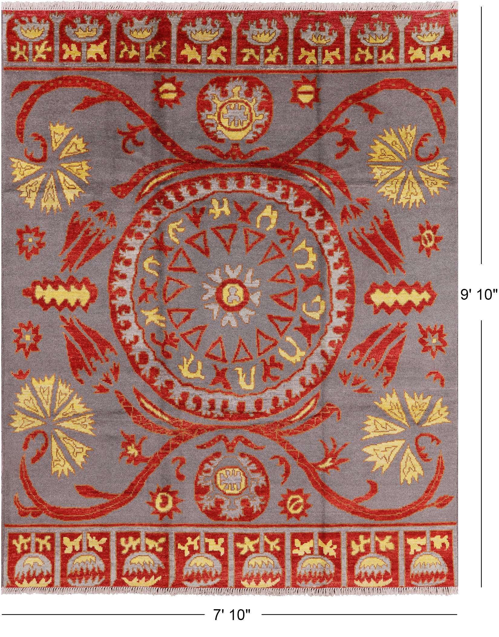 Grey Ikat Handmade Wool Area Rug - 7' 10" X 9' 10" - Golden Nile
