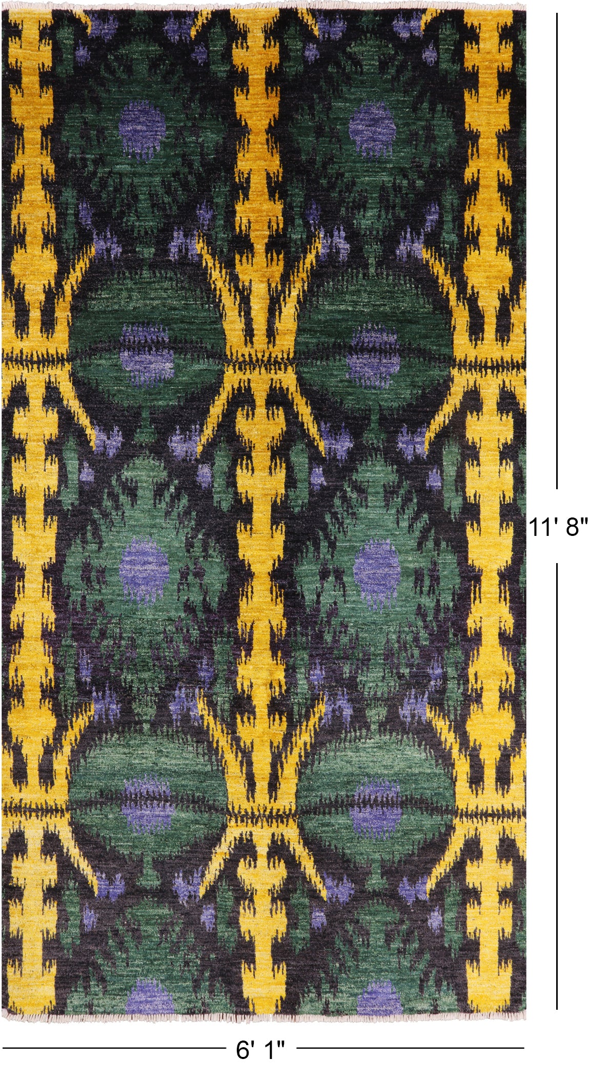 Ikat Hand Knotted Wool Rug - 6' 1" X 11' 8" - Golden Nile