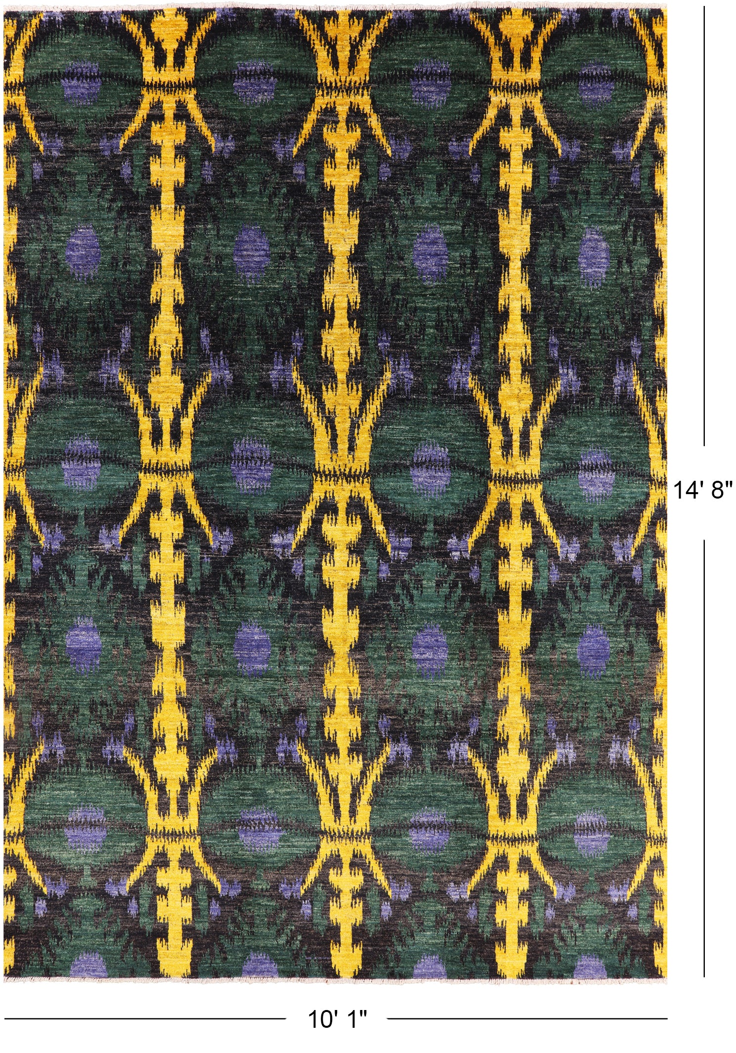 Ikat Hand Knotted Wool Area Rug - 10' 1" X 14' 8" - Golden Nile