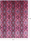 Pink Ikat Hand Knotted Wool Rug - 10' 0" X 13' 10" - Golden Nile
