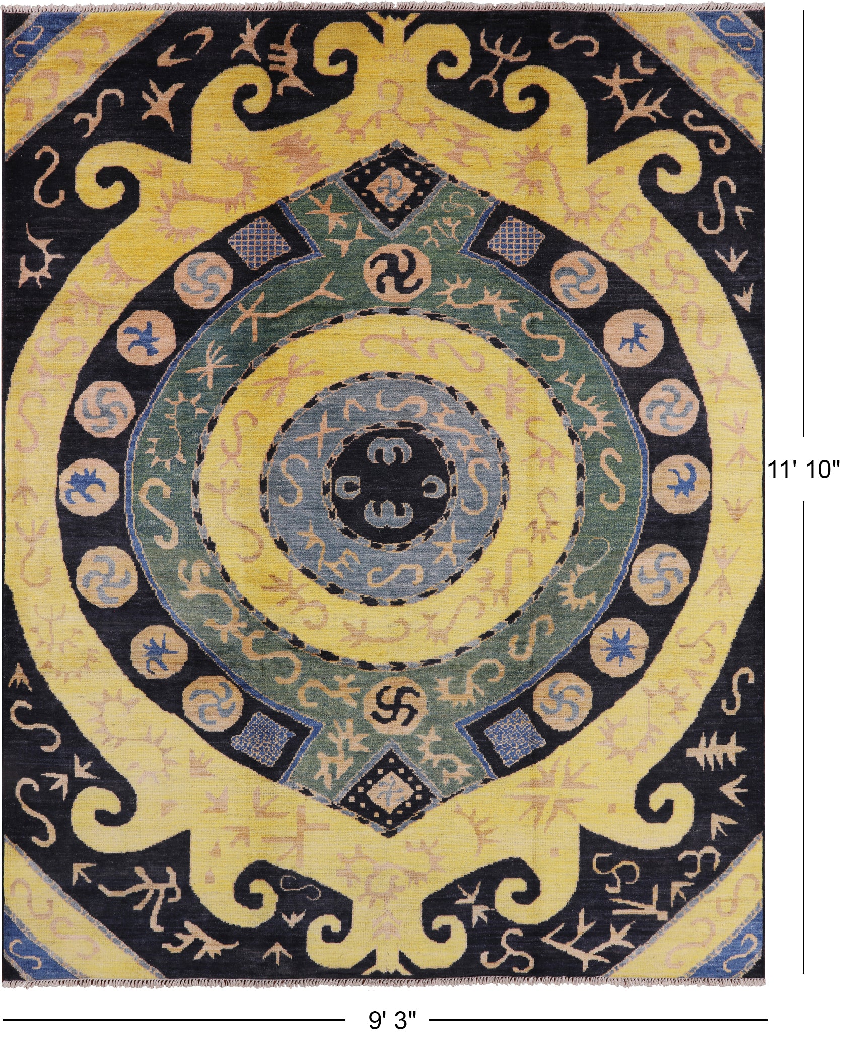 Ikat Hand Knotted Wool Area Rug - 9' 3" X 11' 10" - Golden Nile