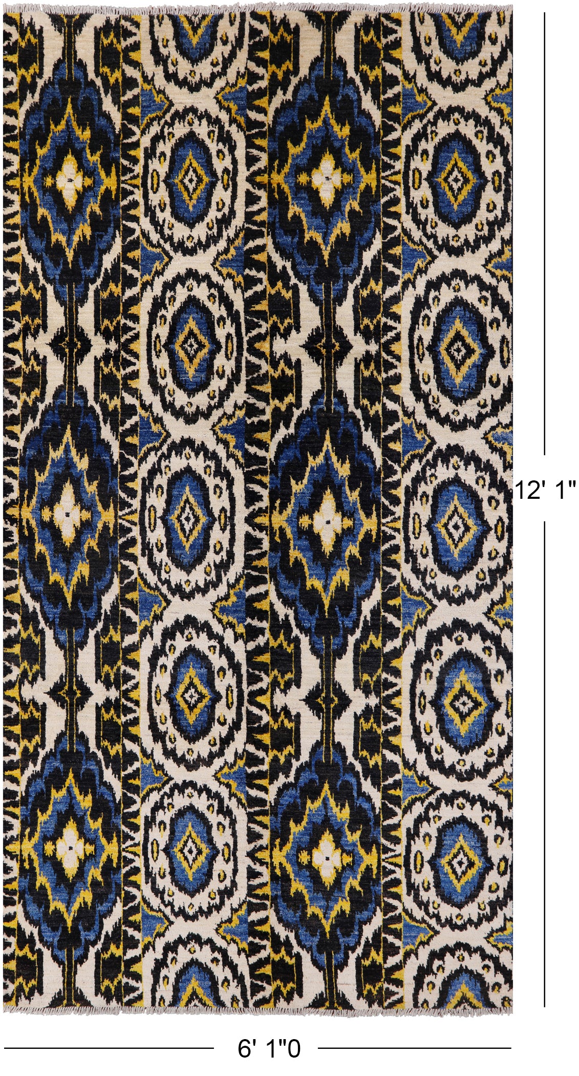 Ikat Hand Knotted Wool Area Rug - 6' 1" X 12' 1" - Golden Nile