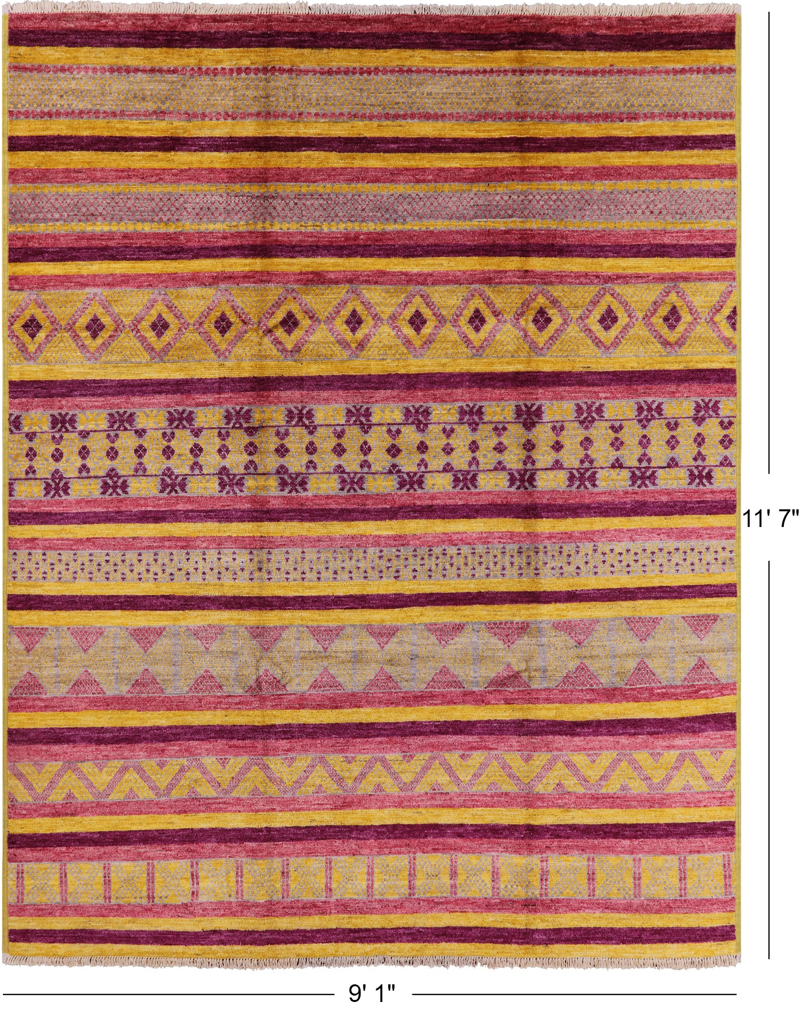Tribal Moroccan Handmade Wool Area Rug - 9' 1" X 11' 7" - Golden Nile