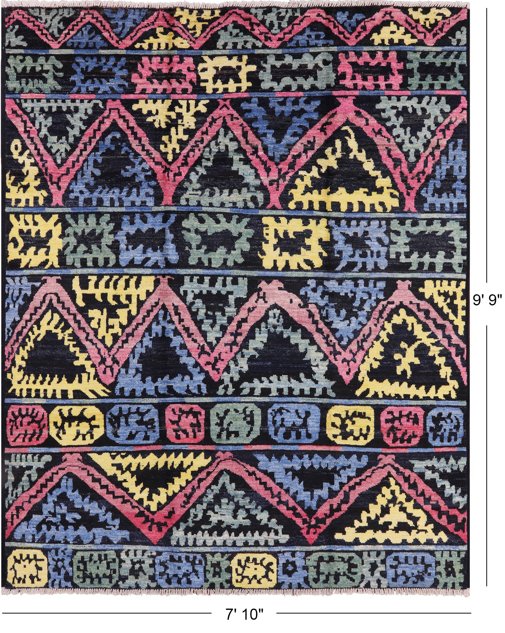 Tribal Moroccan Hand Knotted Wool Rug - 7' 10" X 9' 9" - Golden Nile