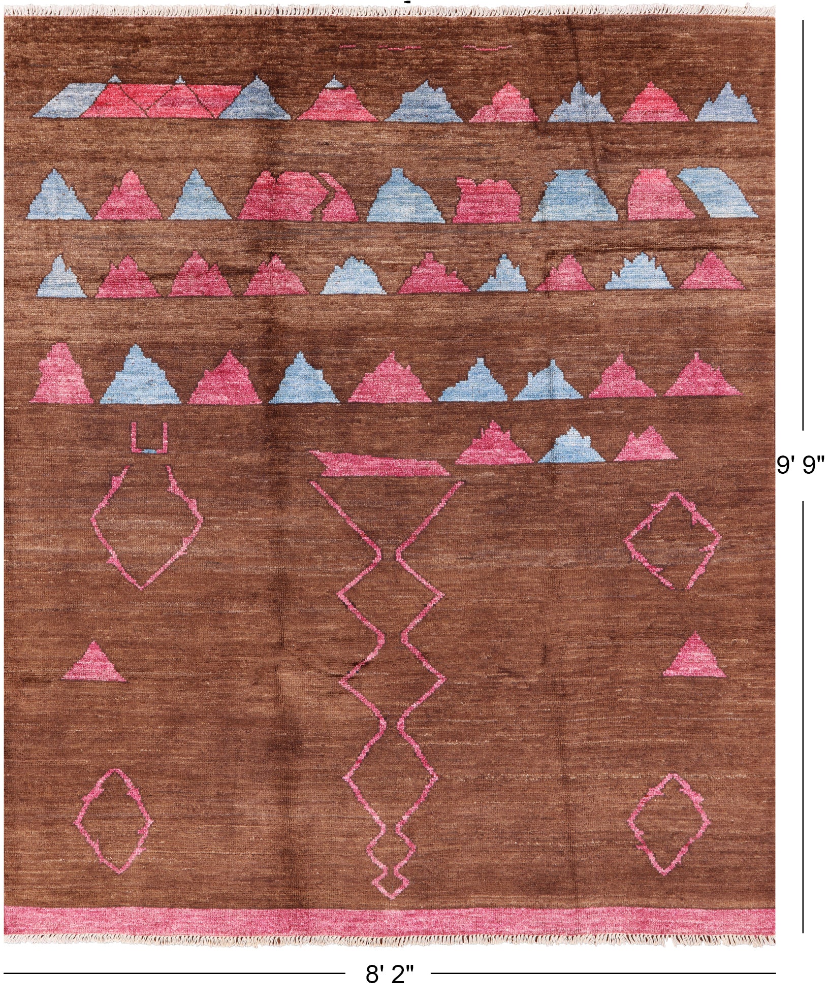Brown Tribal Moroccan Navajo Design Handmade Wool Rug - 8' 2" X 9' 9" - Golden Nile