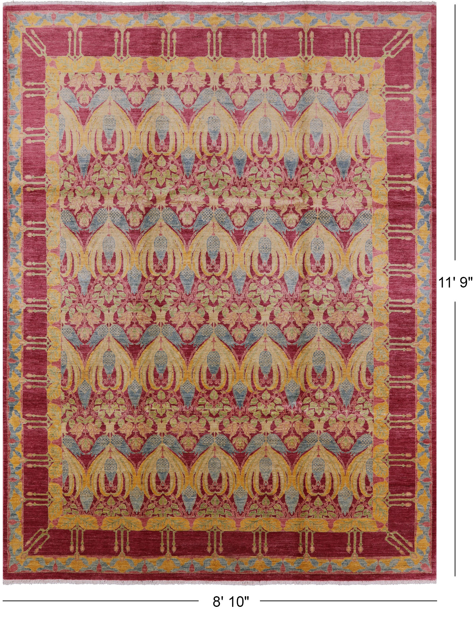 William Morris Hand Knotted Wool Area Rug - 8' 10" X 11' 9" - Golden Nile