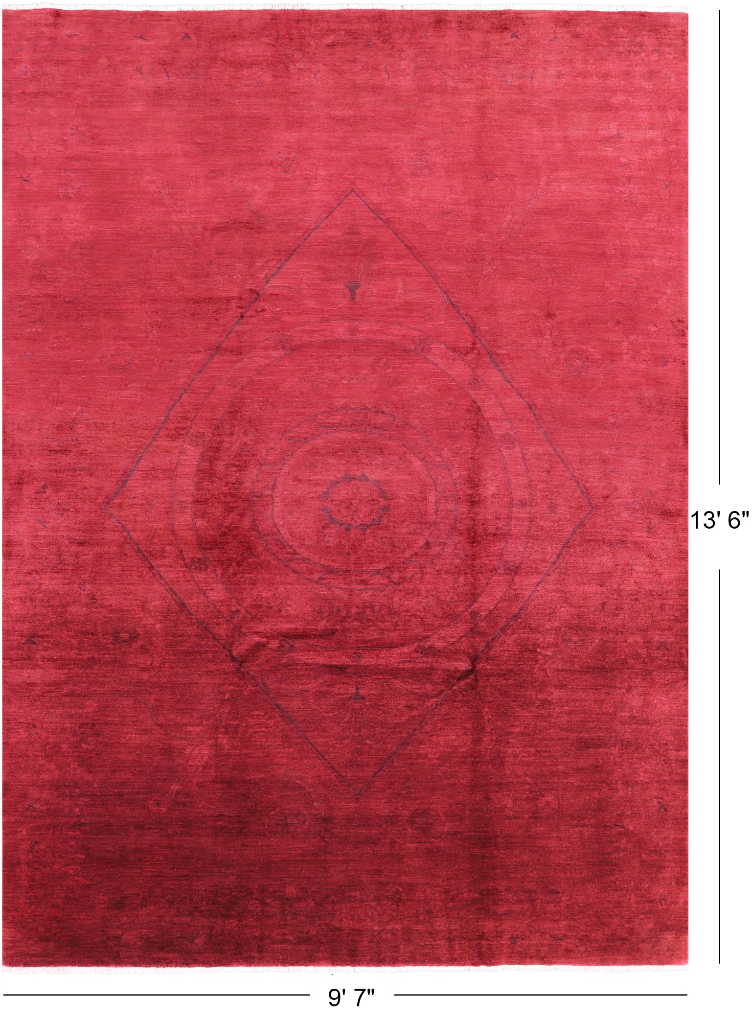 Red Full Pile Overdyed Hand Knotted Rug - 9' 7" X 13' 6" - Golden Nile