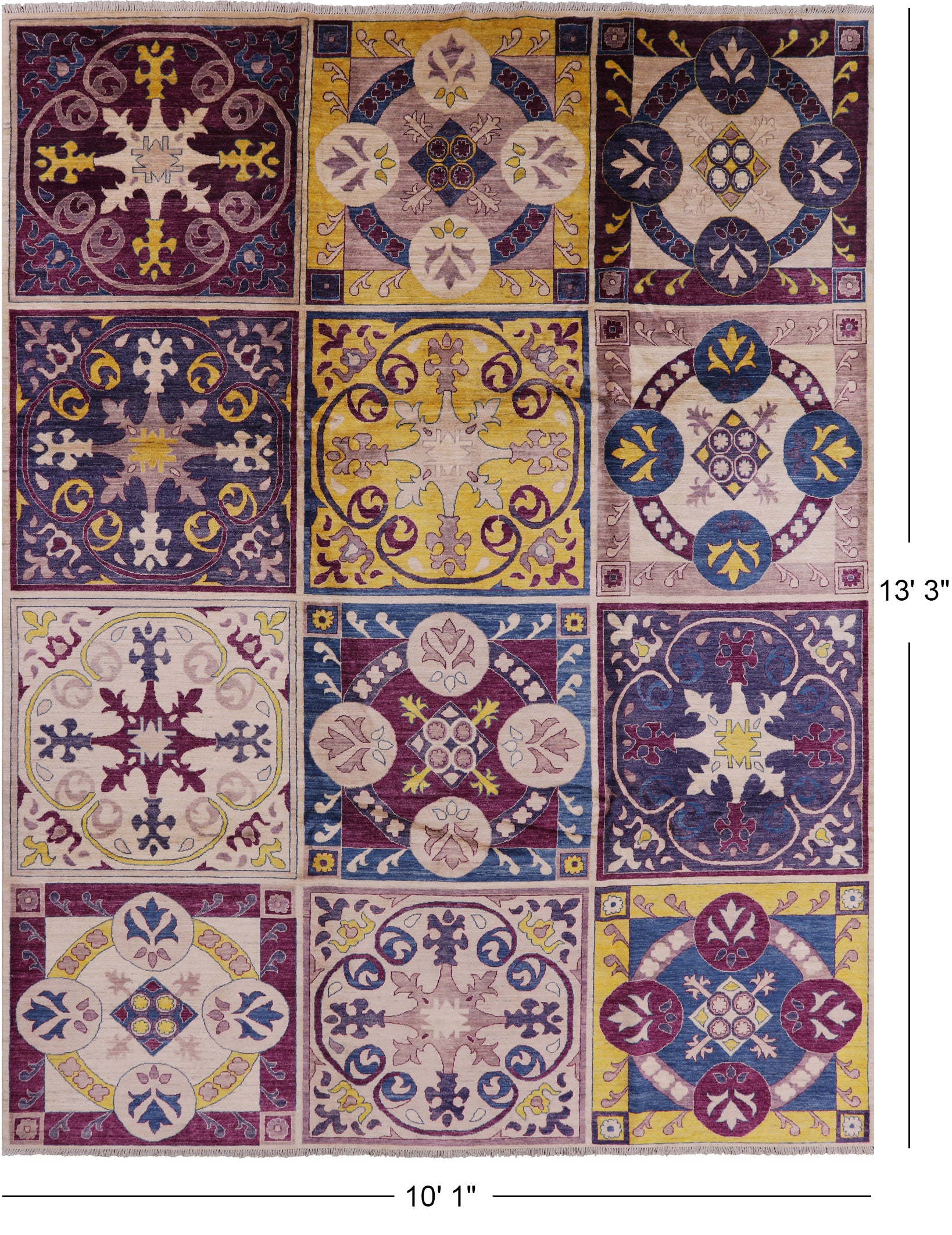 William Morris Hand Knotted Wool Rug - 10' 1" X 13' 3" - Golden Nile