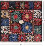 Black Square Ikat Handmade Wool Rug - 5' 0" X 5' 3" - Golden Nile