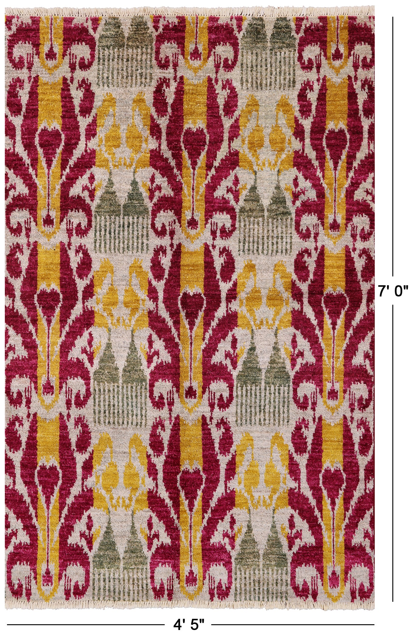 Ikat Hand Knotted Wool Area Rug - 4' 5" X 7' 0" - Golden Nile