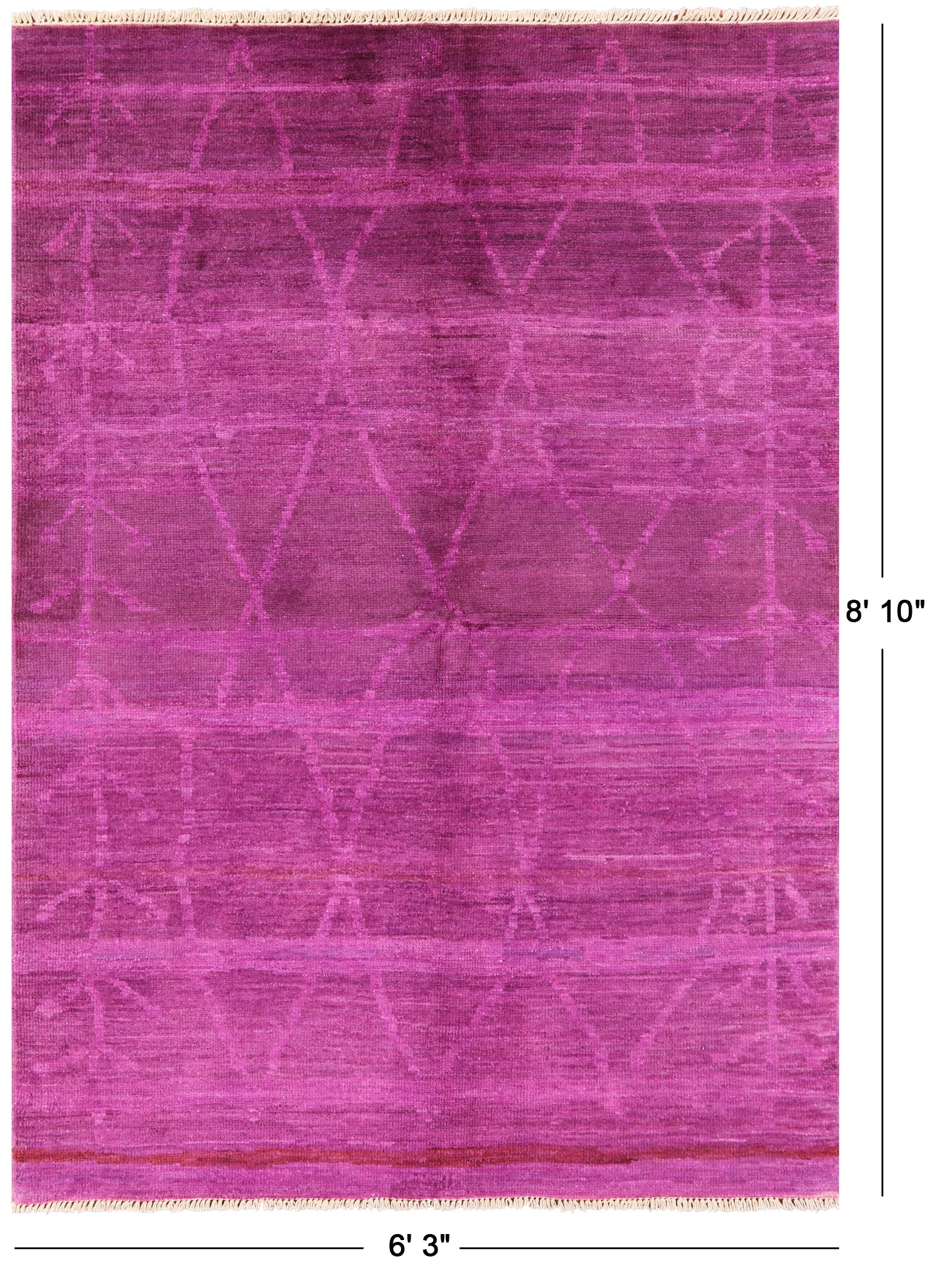 Pink Full Pile Overdyed Hand Knotted Wool Area Rug - 6' 3" X 8' 10" - Golden Nile