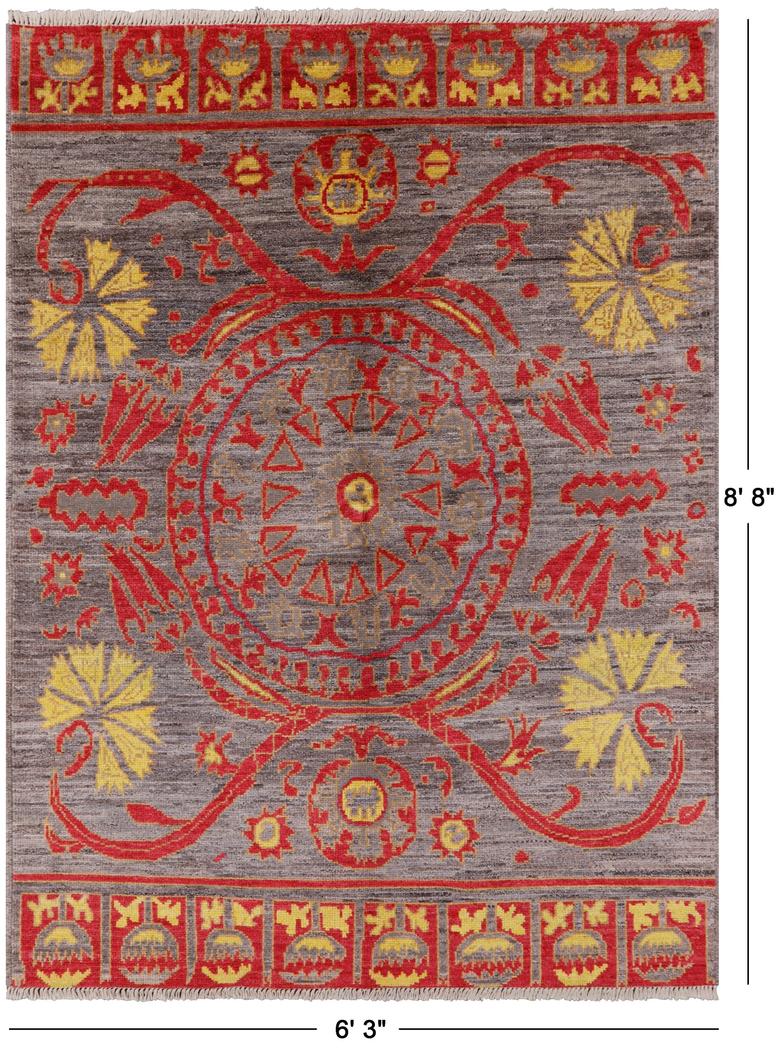 Grey Ikat Handmade Wool Area Rug - 6' 3" X 8' 8" - Golden Nile