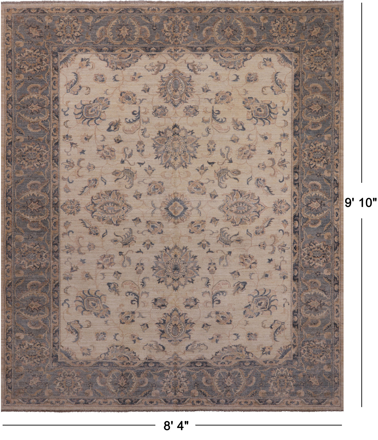 Ivory Peshawar Handmade Wool Rug - 8' 4" X 9' 10"