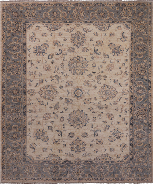 Ivory Peshawar Handmade Wool Rug - 8' 4" X 9' 10"