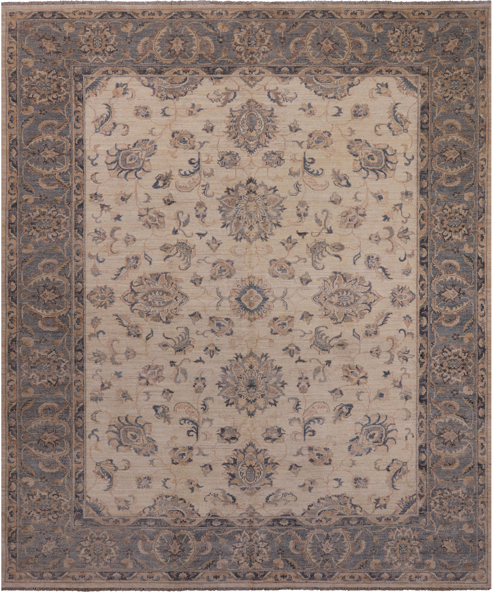 Ivory Peshawar Handmade Wool Rug - 8' 4" X 9' 10"