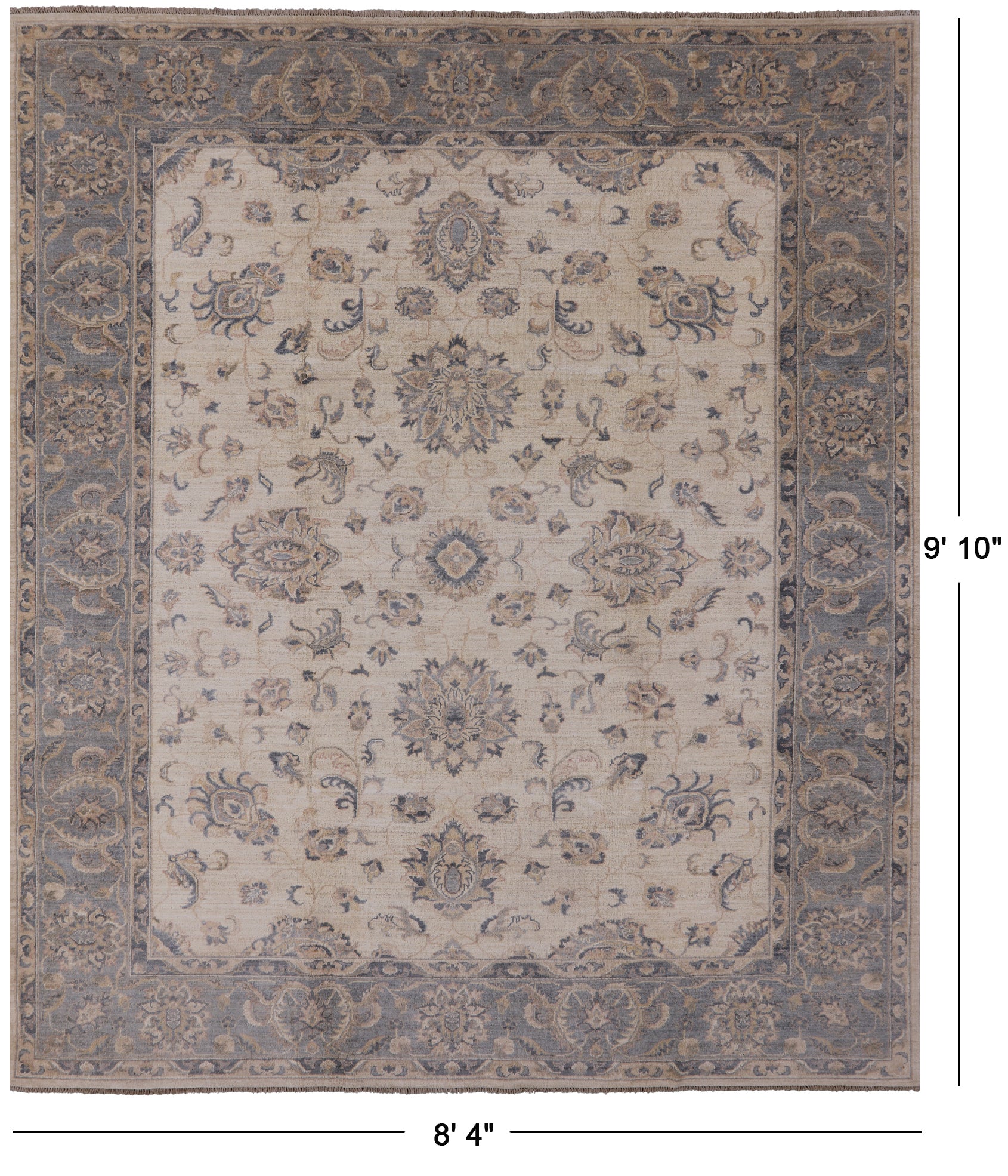 Ivory Peshawar Handmade Wool Rug - 8' 4" X 9' 10" - Golden Nile