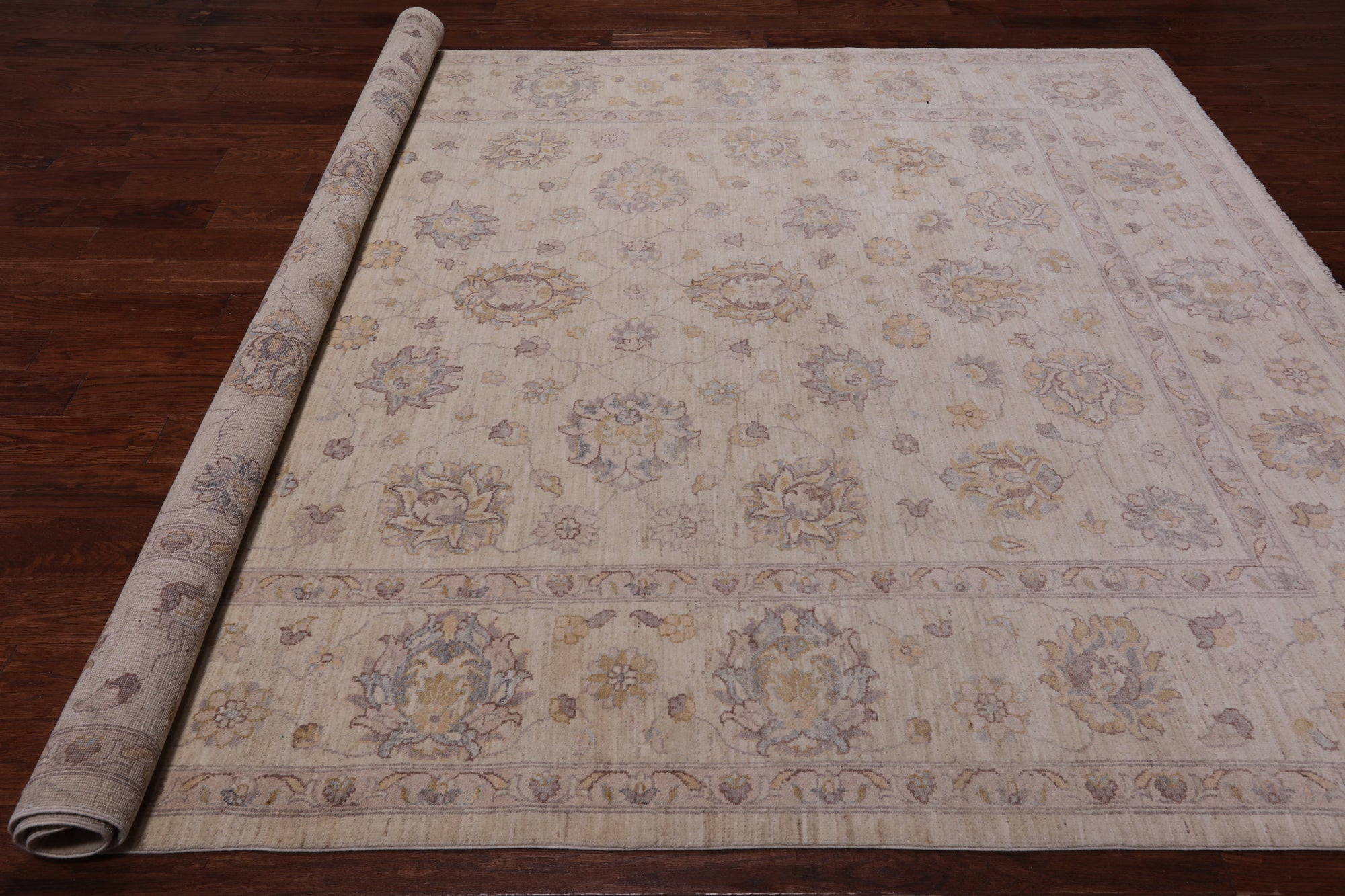 Ivory Peshawar Washed Out Handmade Wool Rug - 8' 2" X 10' 1"