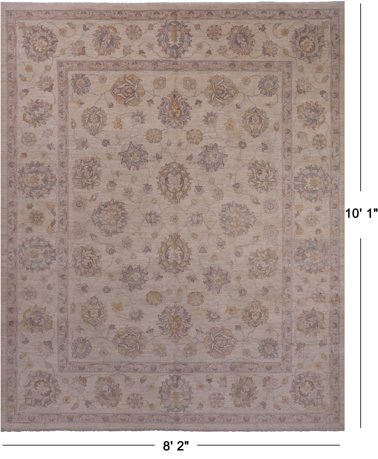 Ivory Peshawar Washed Out Handmade Wool Rug - 8' 2" X 10' 1"