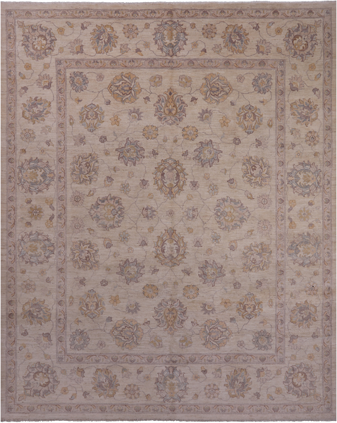 Ivory Peshawar Washed Out Handmade Wool Rug - 8' 2" X 10' 1"
