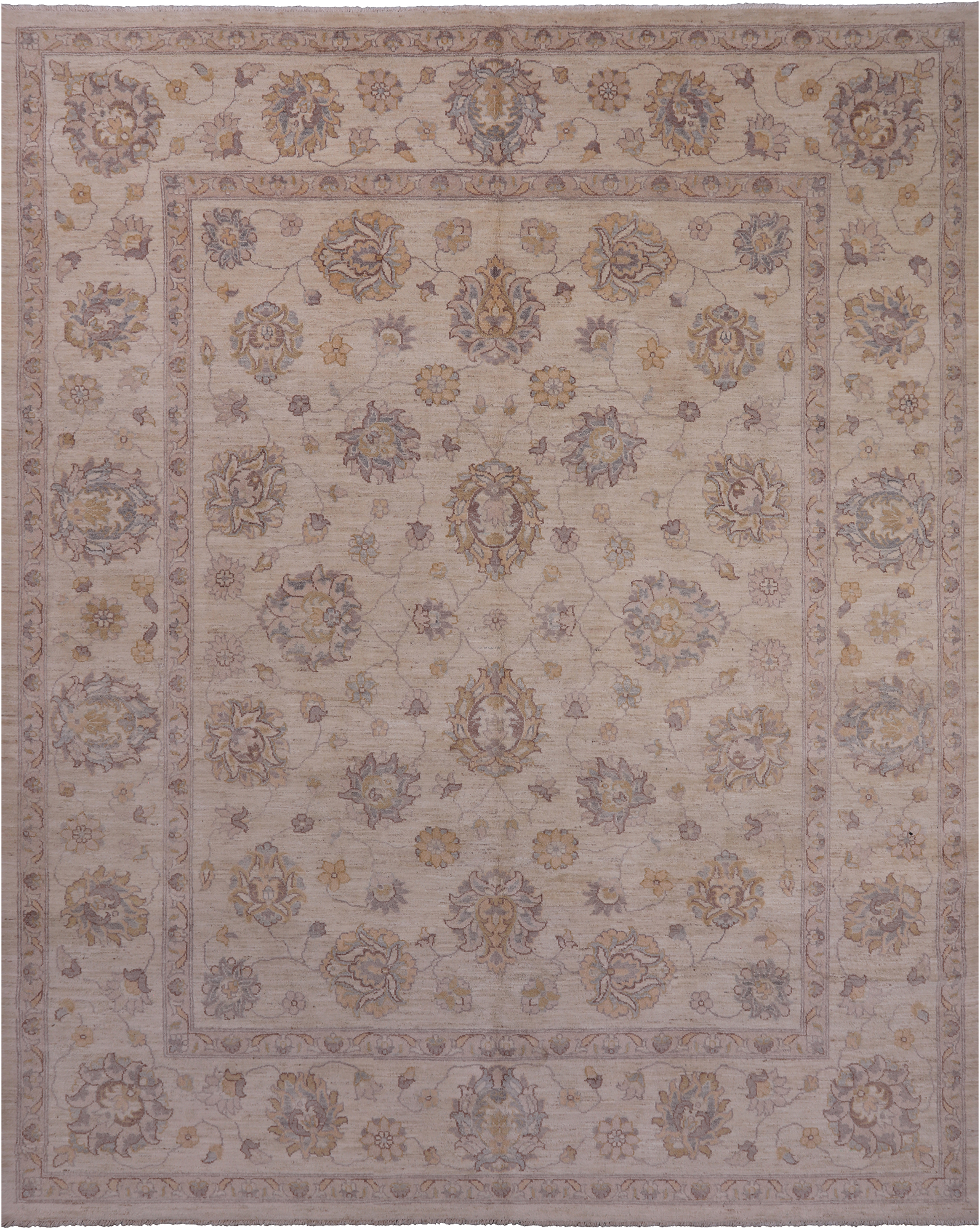 Ivory Peshawar Washed Out Handmade Wool Rug - 8' 2" X 10' 1"