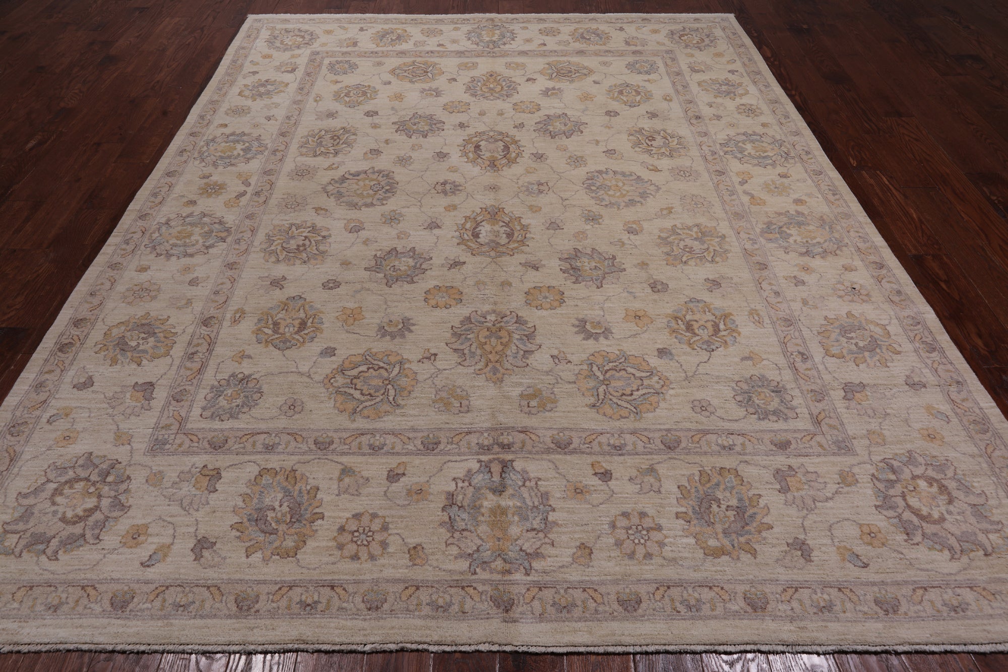 Ivory Peshawar Washed Out Handmade Wool Rug - 8' 2" X 10' 1"