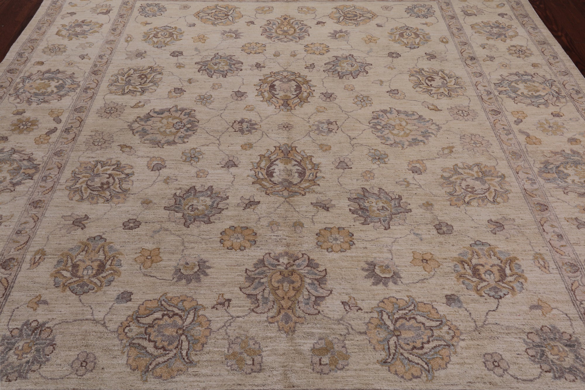 Ivory Peshawar Washed Out Handmade Wool Rug - 8' 2" X 10' 1"