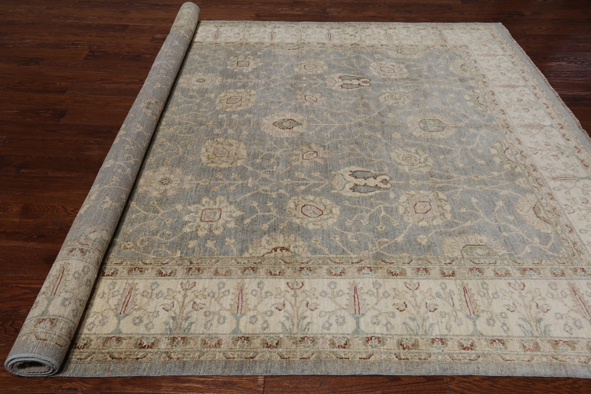 Grey Peshawar Hand Knotted Wool Rug - 8' 3" X 10' 2"