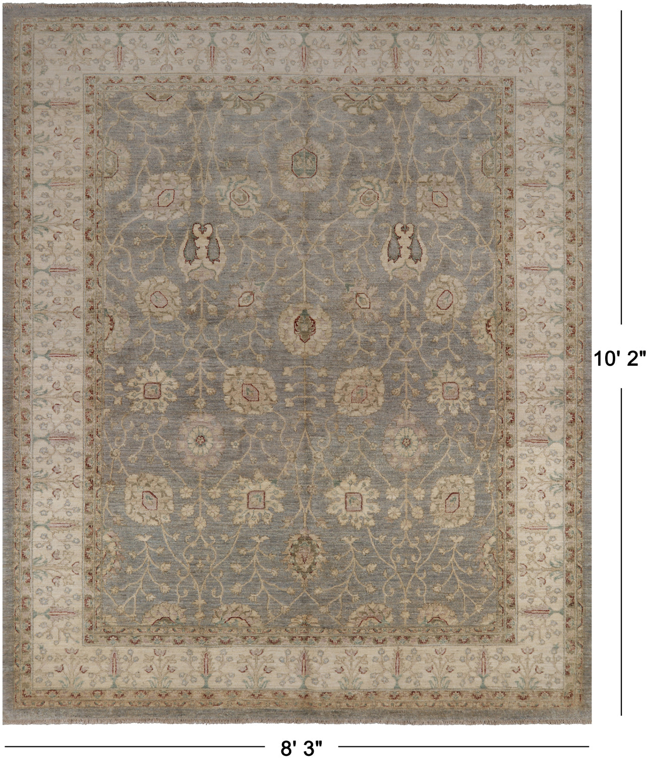 Grey Peshawar Hand Knotted Wool Rug - 8' 3" X 10' 2"