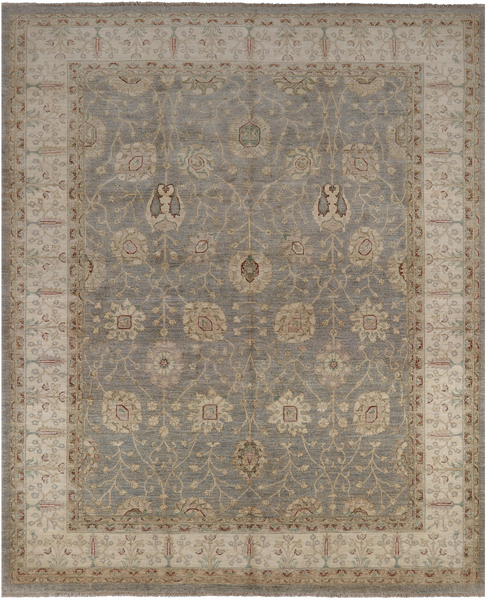 Grey Peshawar Hand Knotted Wool Rug - 8' 3" X 10' 2"