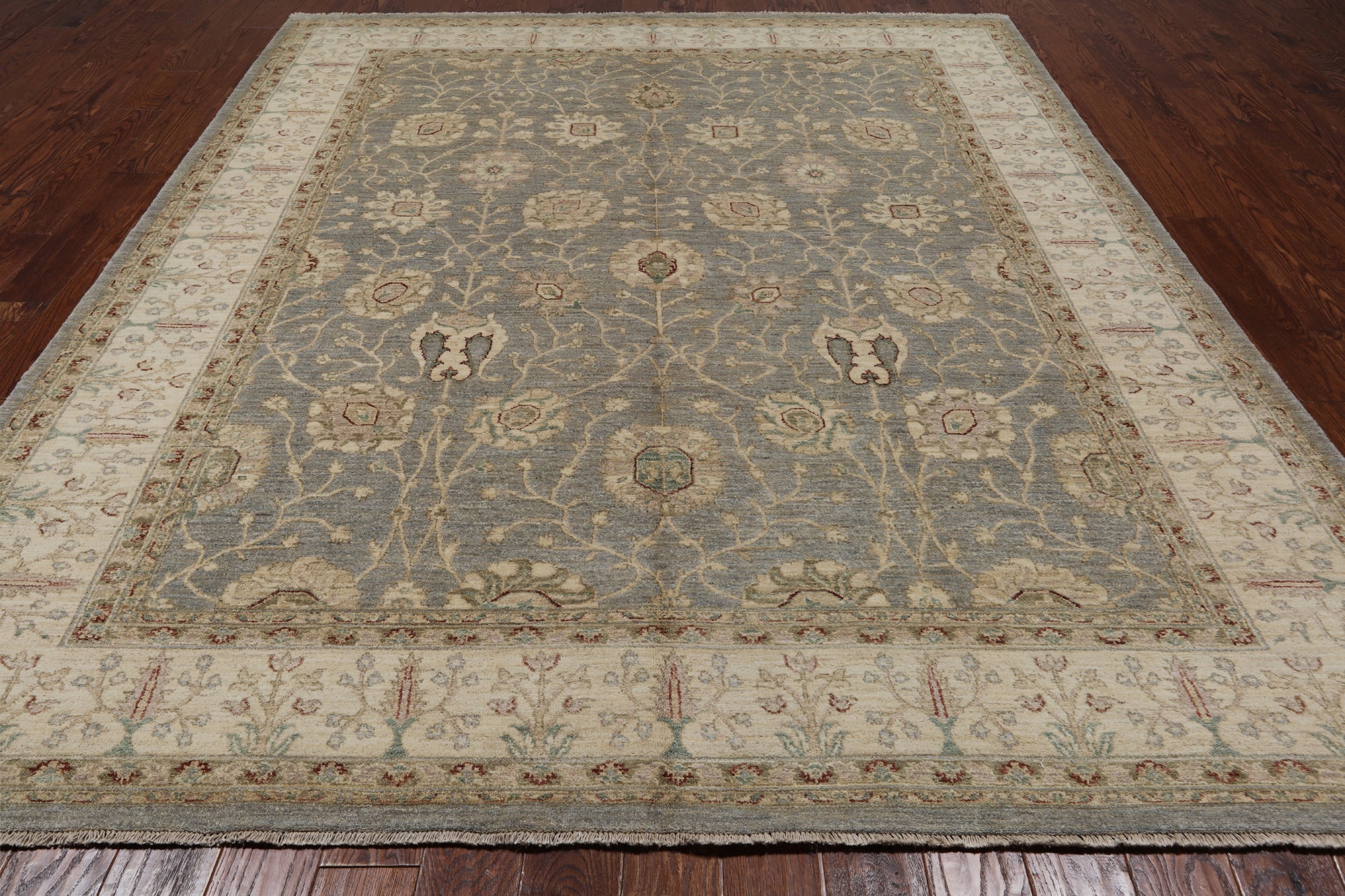 Grey Peshawar Hand Knotted Wool Rug - 8' 3" X 10' 2"