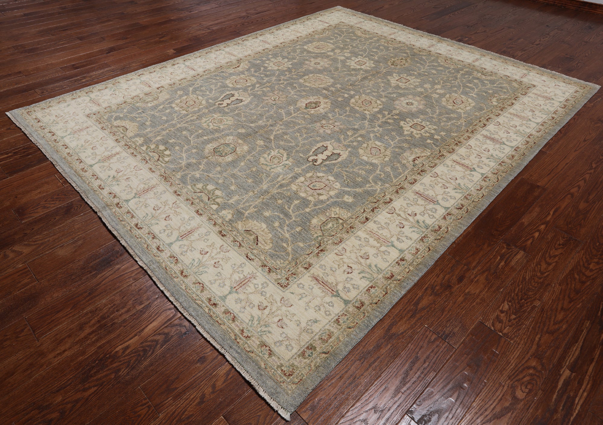 Grey Peshawar Hand Knotted Wool Rug - 8' 3" X 10' 2"
