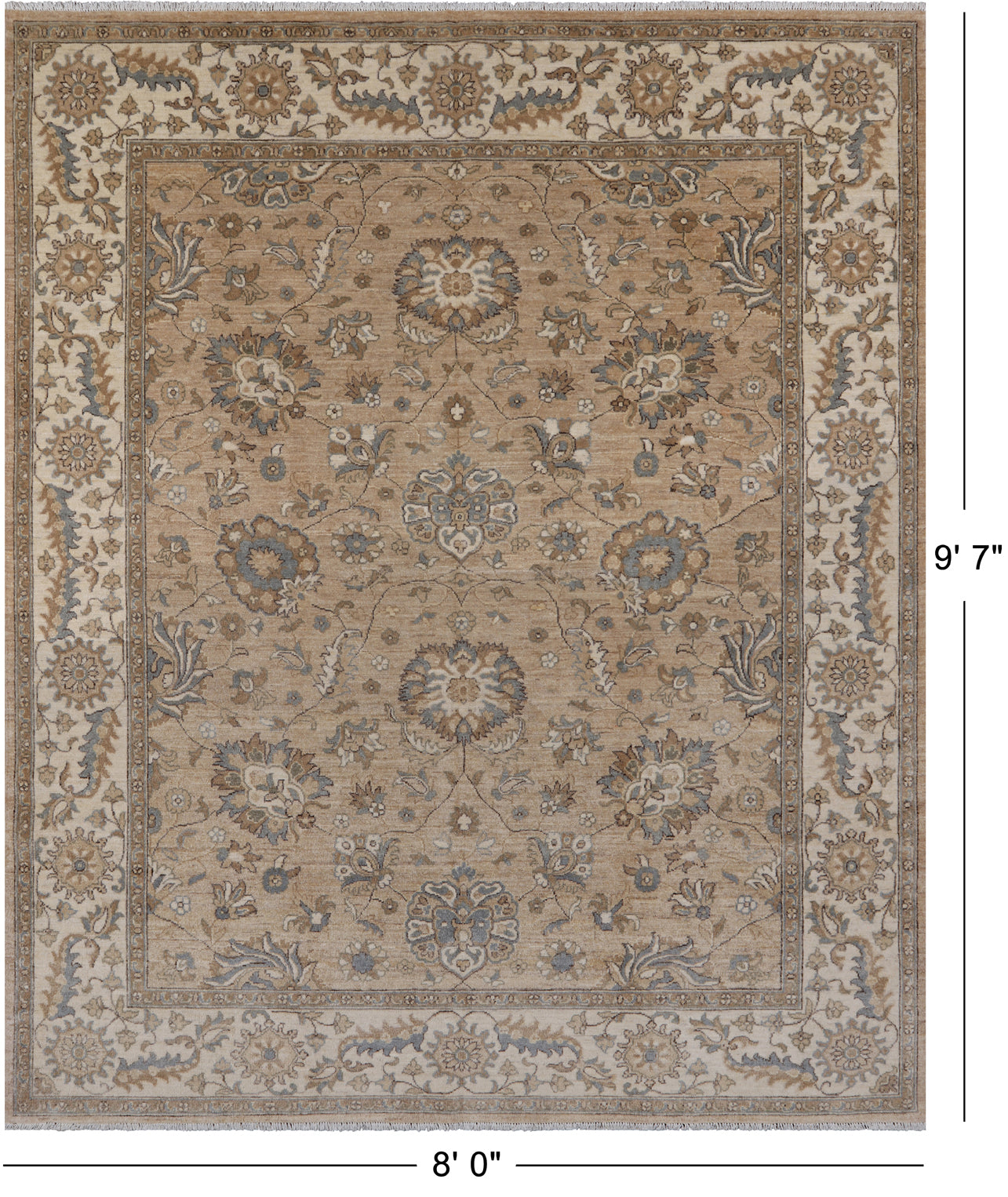 Peshawar Hand Knotted Wool Rug - 8' 0" X 9' 7"