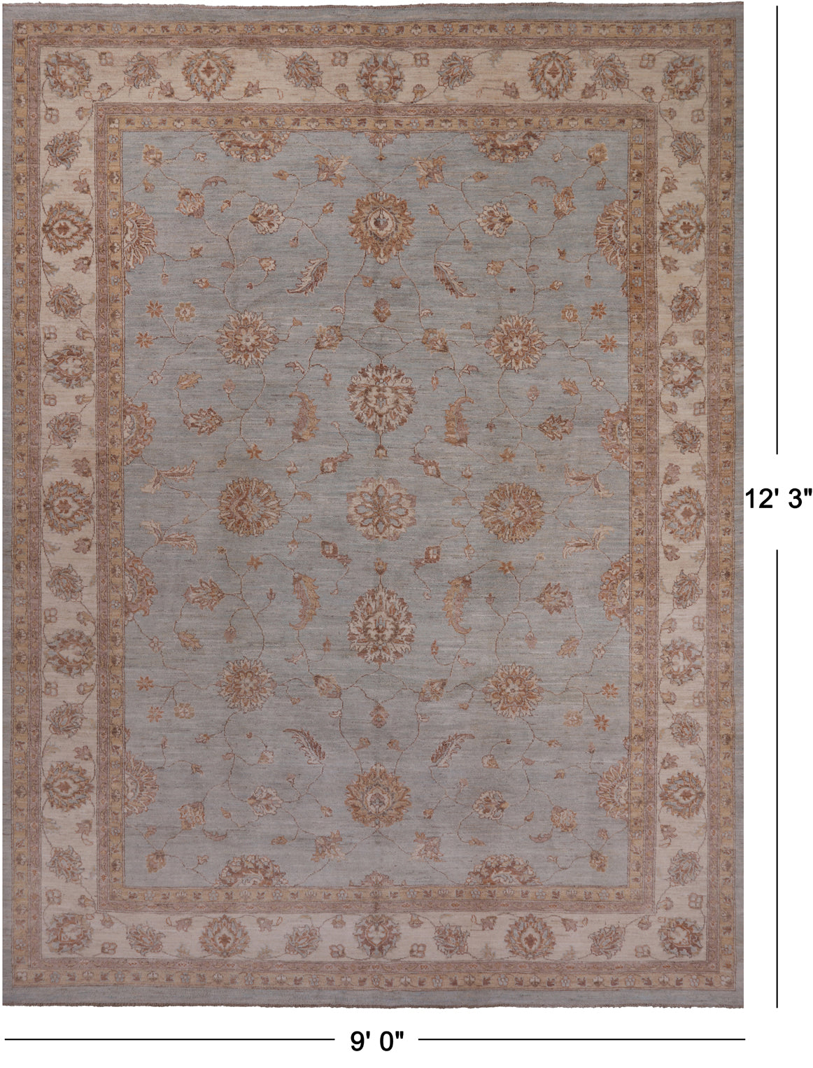 Light Blue Peshawar Handmade Wool Area Rug - 9' 0" X 12' 3"
