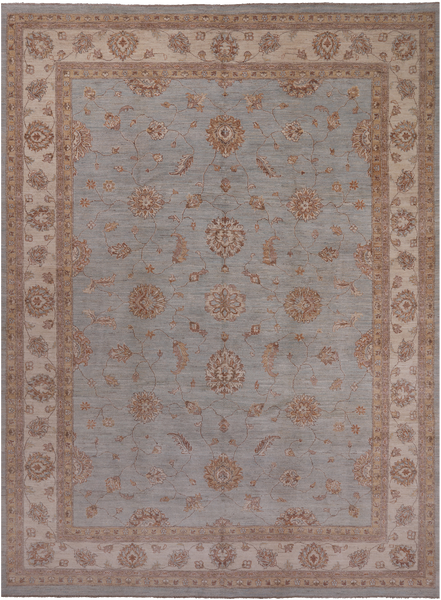Light Blue Peshawar Handmade Wool Area Rug - 9' 0" X 12' 3"
