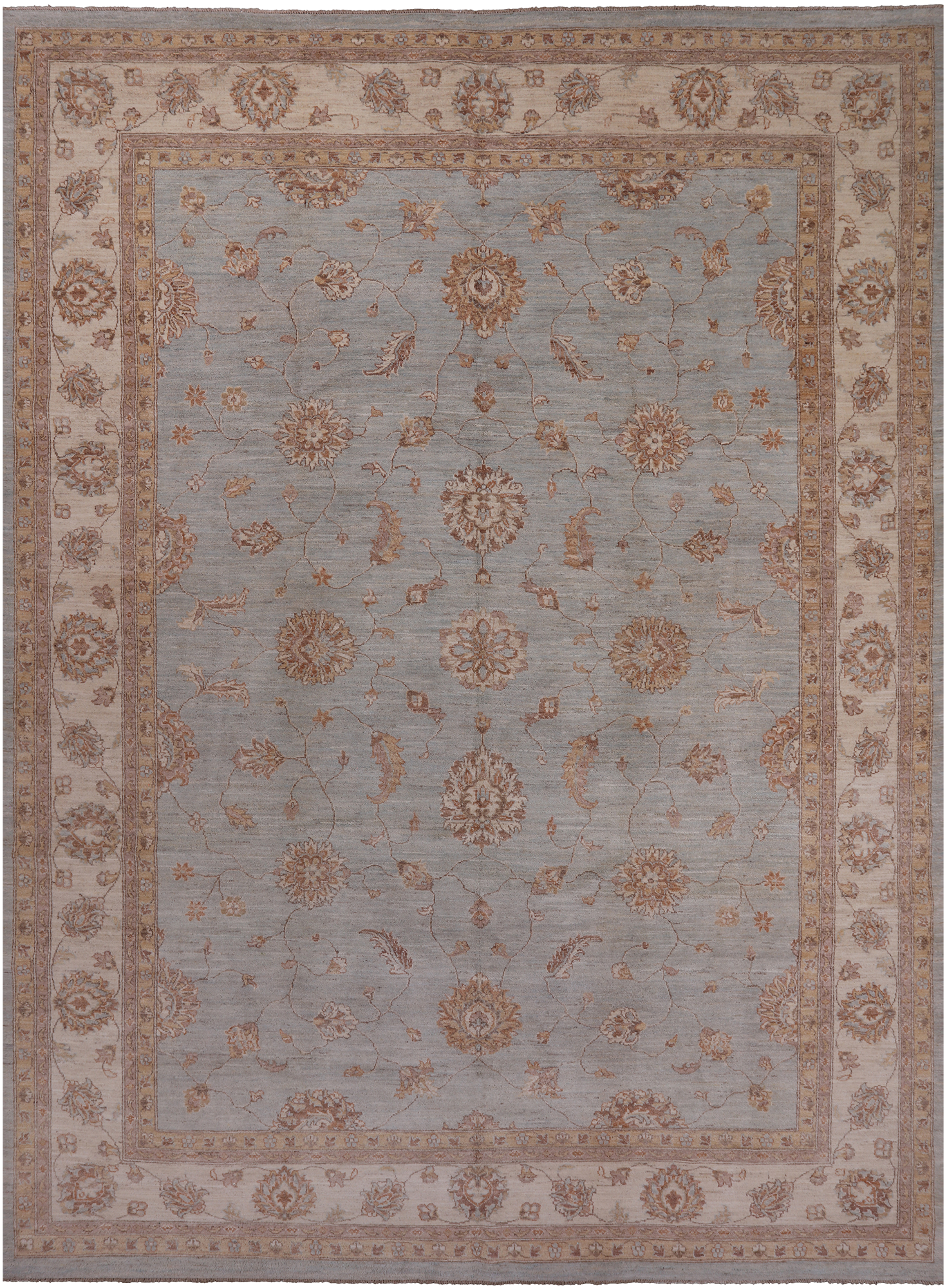 Light Blue Peshawar Handmade Wool Area Rug - 9' 0" X 12' 3"