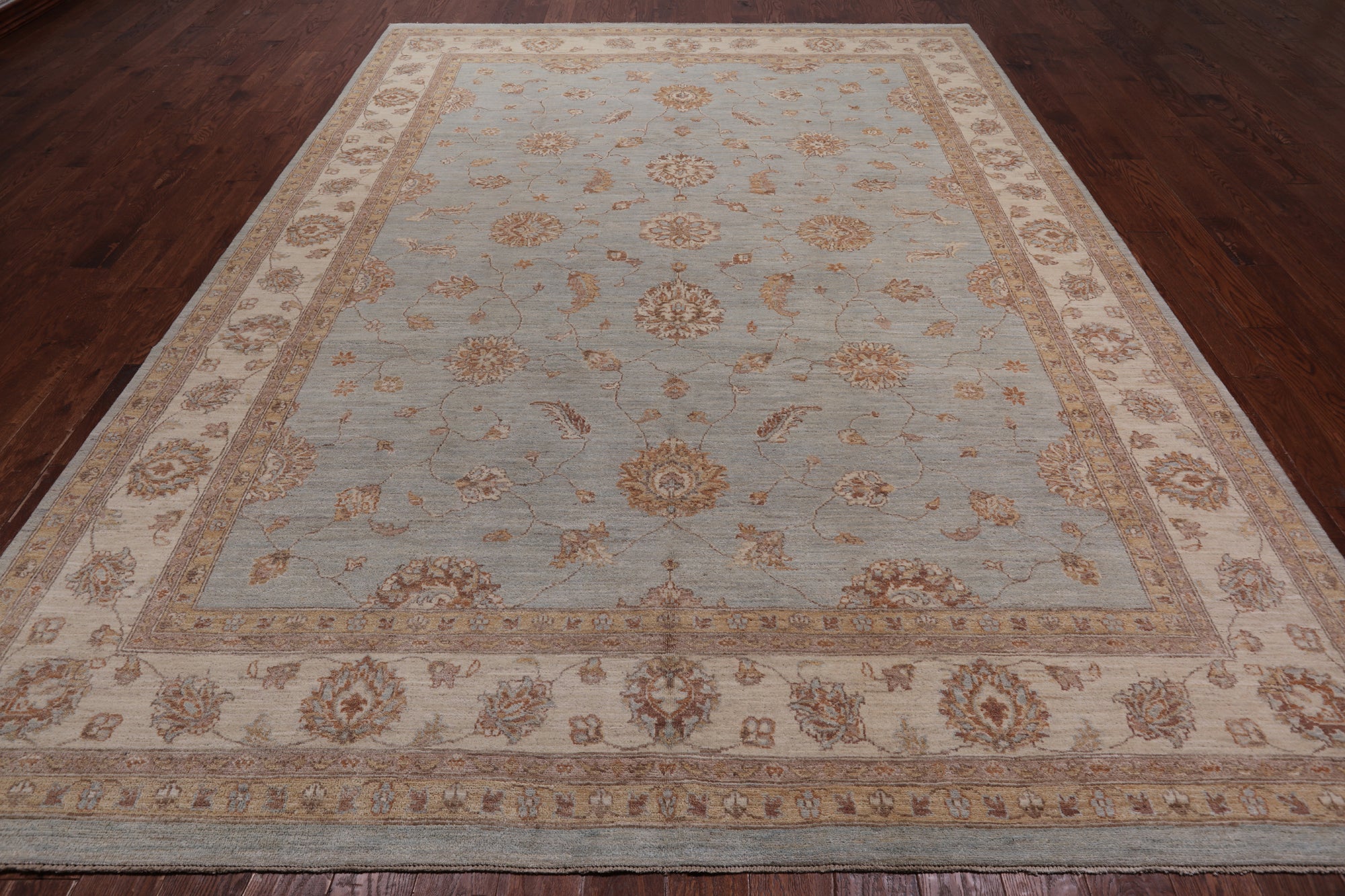 Light Blue Peshawar Handmade Wool Area Rug - 9' 0" X 12' 3"