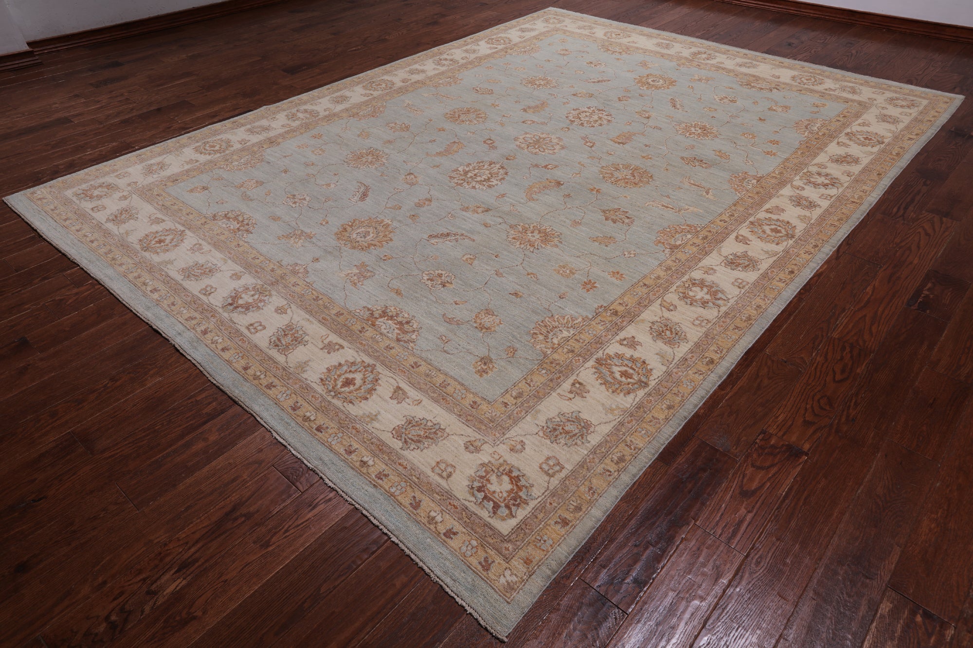 Light Blue Peshawar Handmade Wool Area Rug - 9' 0" X 12' 3"