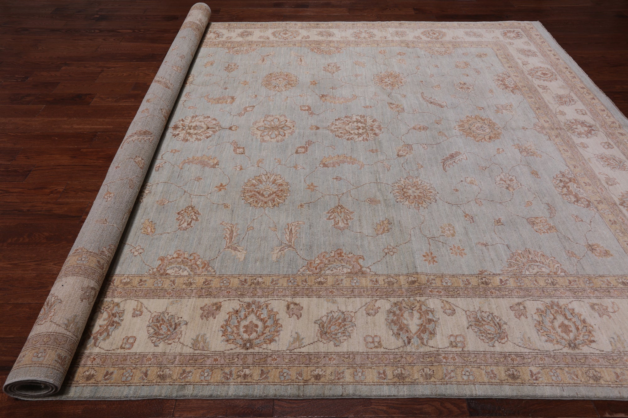 Light Blue Peshawar Handmade Wool Area Rug - 9' 0" X 12' 3"