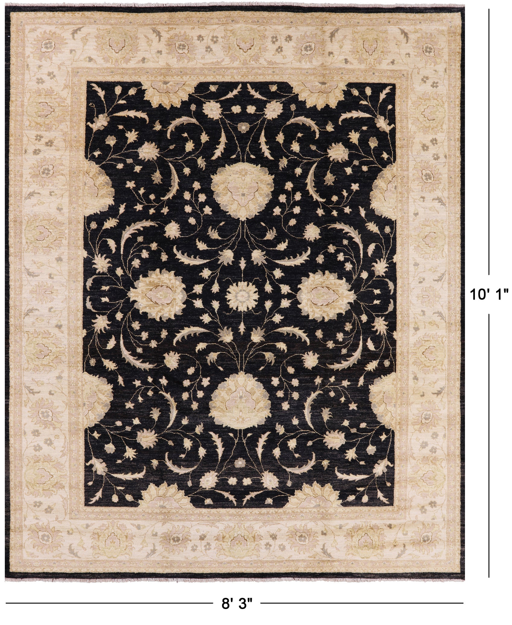 Black Peshawar Handmade Wool Rug - 8' 3" X 10' 1" - Golden Nile