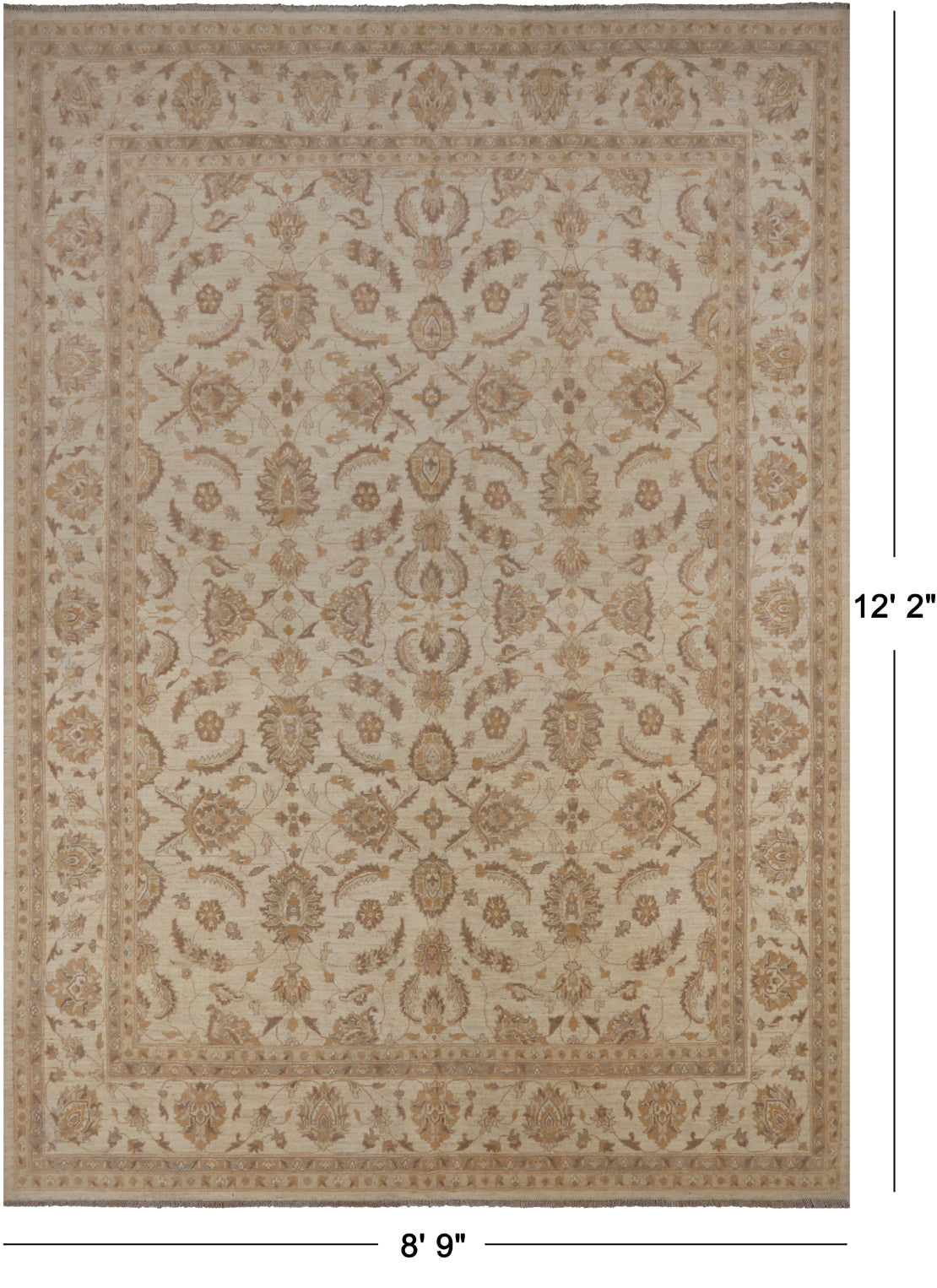 Ivory Peshawar Handmade Wool Rug - 8' 9" X 12' 2"